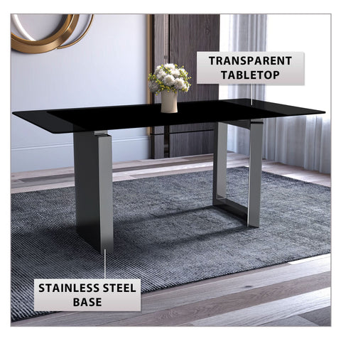 Astra Rectangular Dining Table with Stone/Glass Tabletop and Stainless-Steel Base