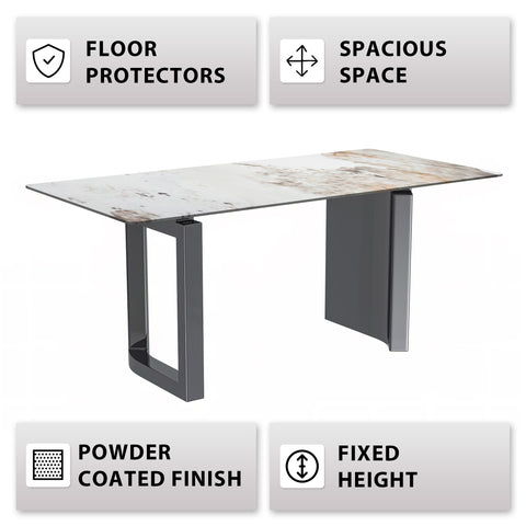 Astra Rectangular Dining Table with Stone/Glass Tabletop and Stainless-Steel Base