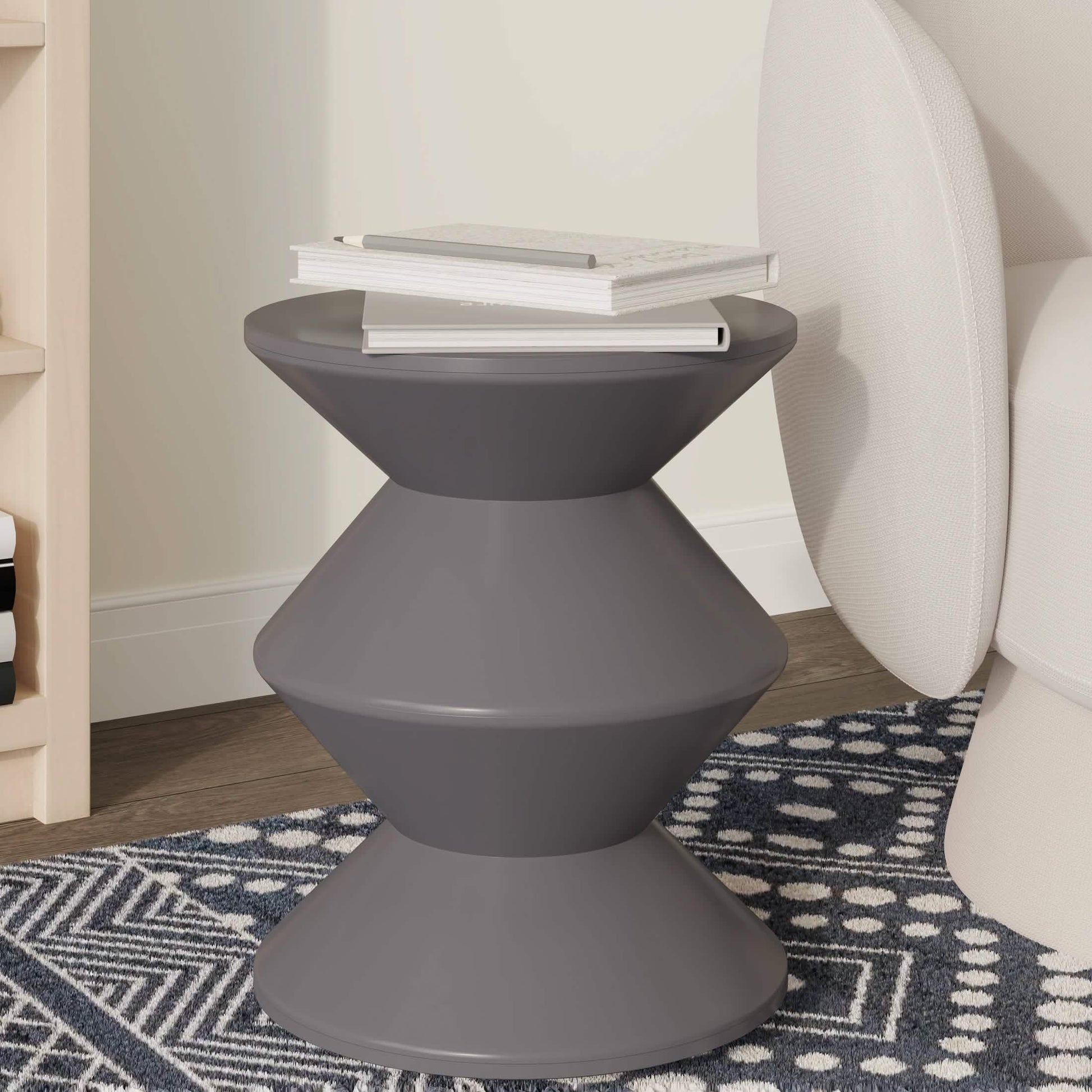 Aura Round Side Table in ABS Plastic With Contemporary Double - Hourglass Design