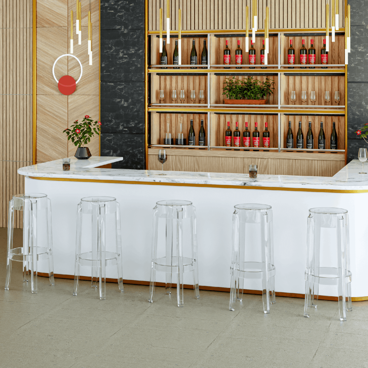Averill Modern Plastic Barstool with Clear Acrylic Seat and Legs Set of 2