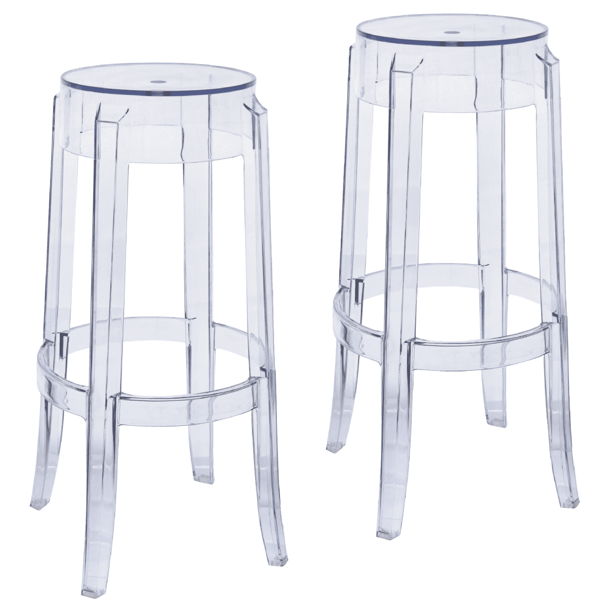 Averill Modern Plastic Barstool with Clear Acrylic Seat and Legs Set of 2