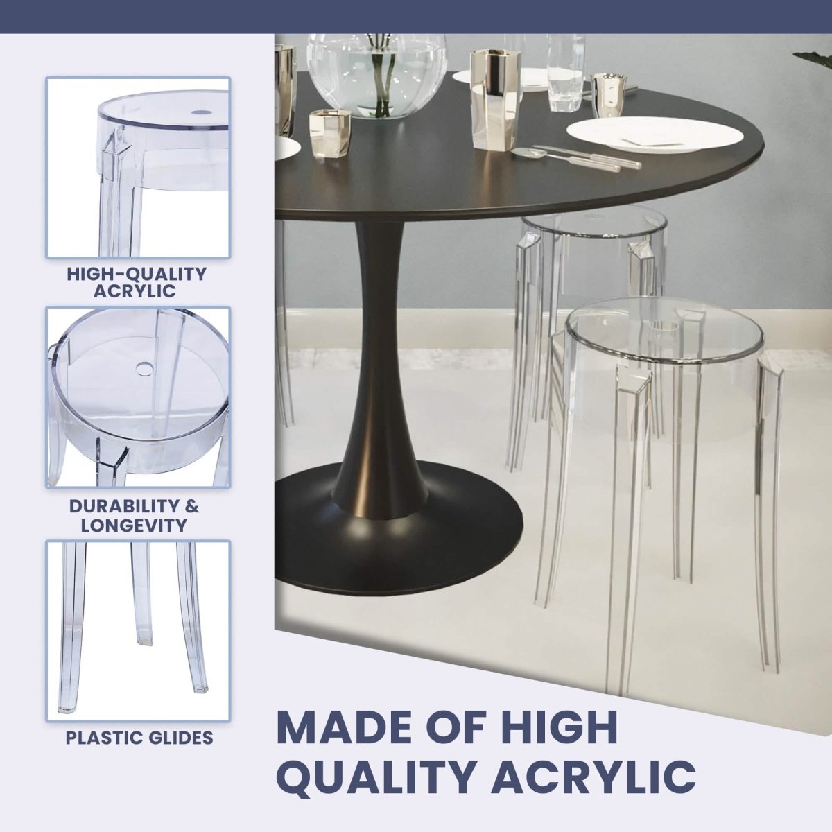 Averill Modern Plastic Dining Stool with Sturdy Seat and Legs for Kitchen and Dining Room