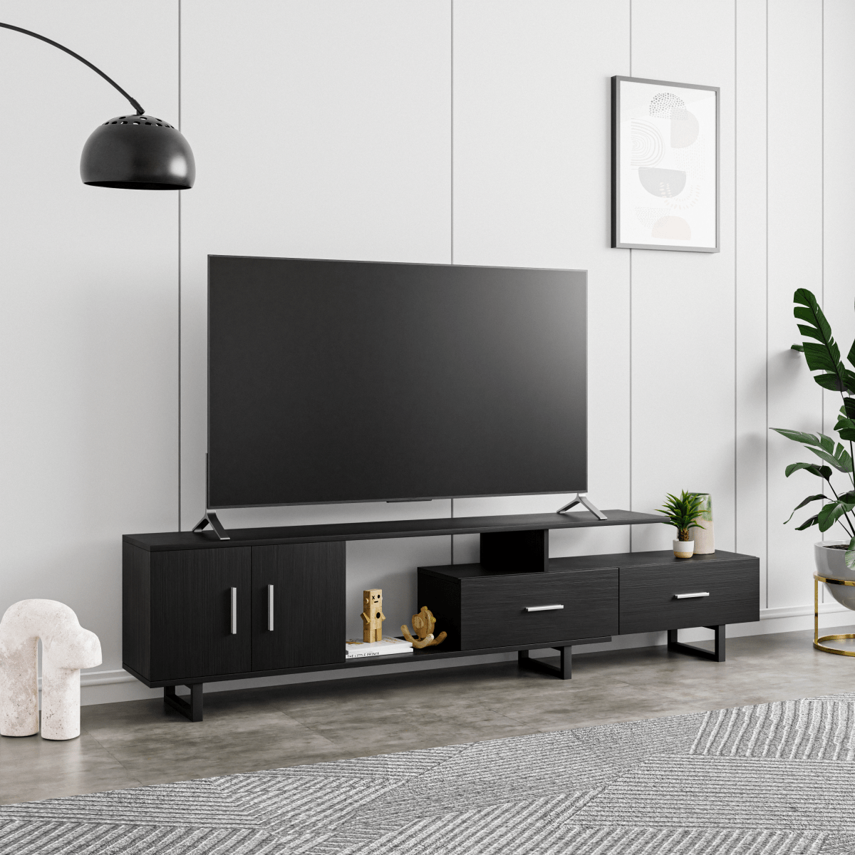 Avery Mid - Century Modern TV Stand with MDF Cabinet and Powder Coated Steel Legs