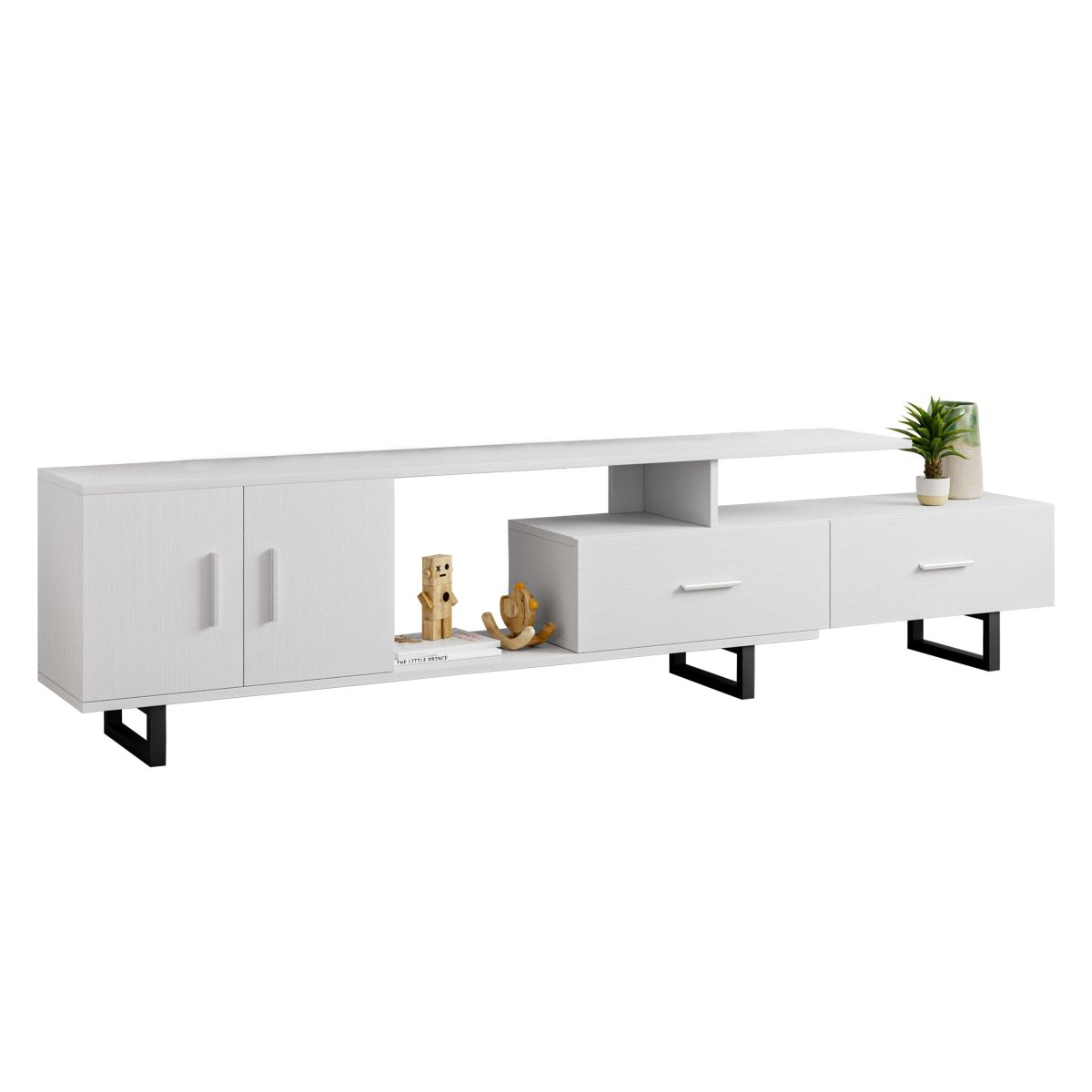 Avery Mid - Century Modern TV Stand with MDF Cabinet and Powder Coated Steel Legs