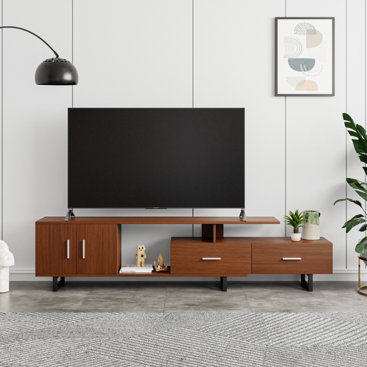 Avery Mid - Century Modern TV Stand with MDF Cabinet and Powder Coated Steel Legs