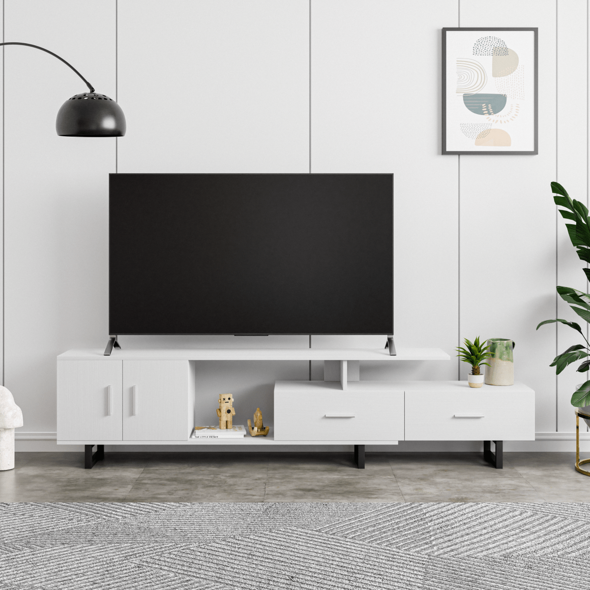 Avery Mid - Century Modern TV Stand with MDF Cabinet and Powder Coated Steel Legs