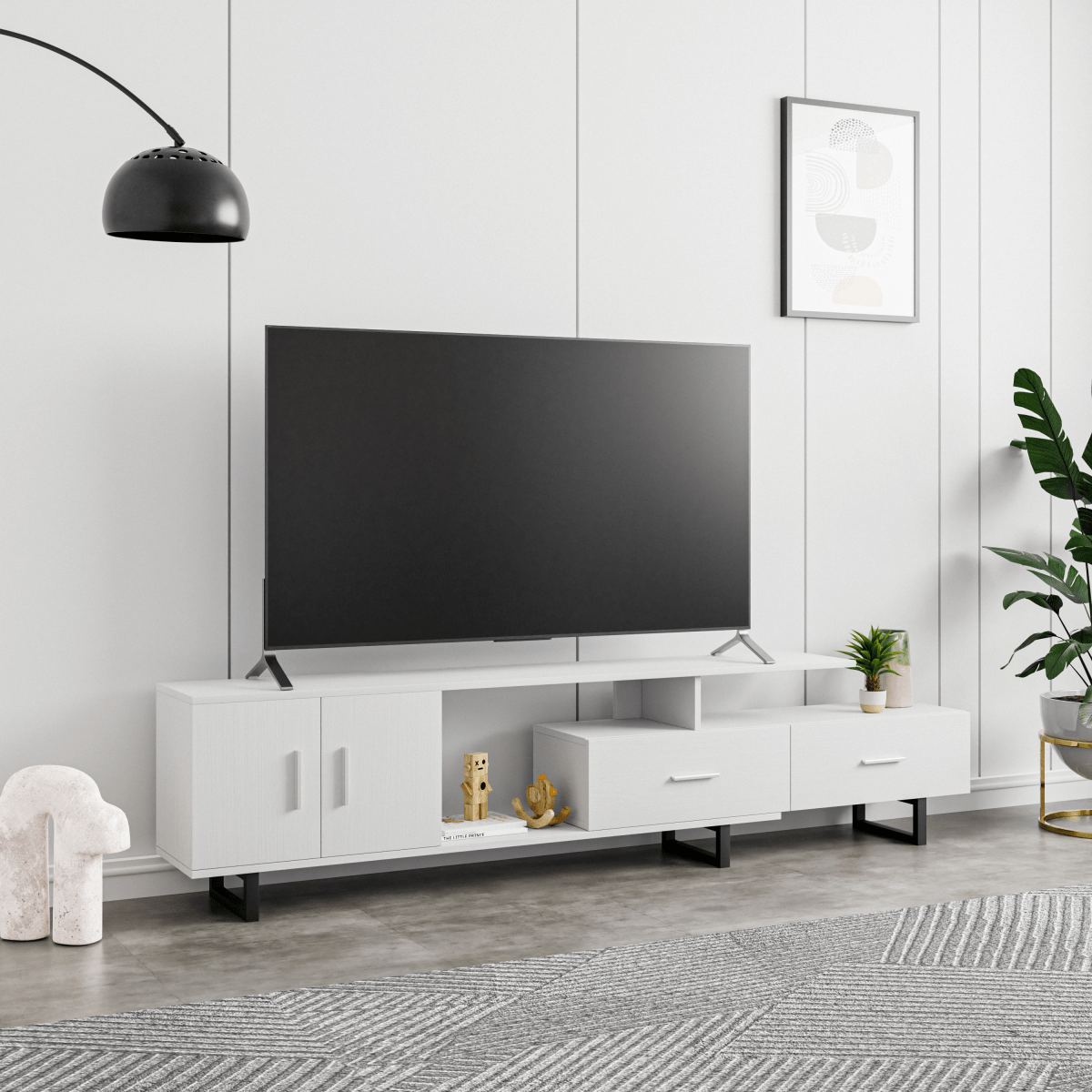 Avery Mid - Century Modern TV Stand with MDF Cabinet and Powder Coated Steel Legs