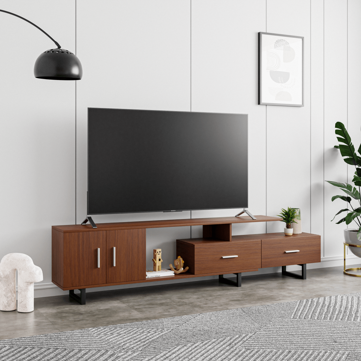 Avery Mid - Century Modern TV Stand with MDF Cabinet and Powder Coated Steel Legs