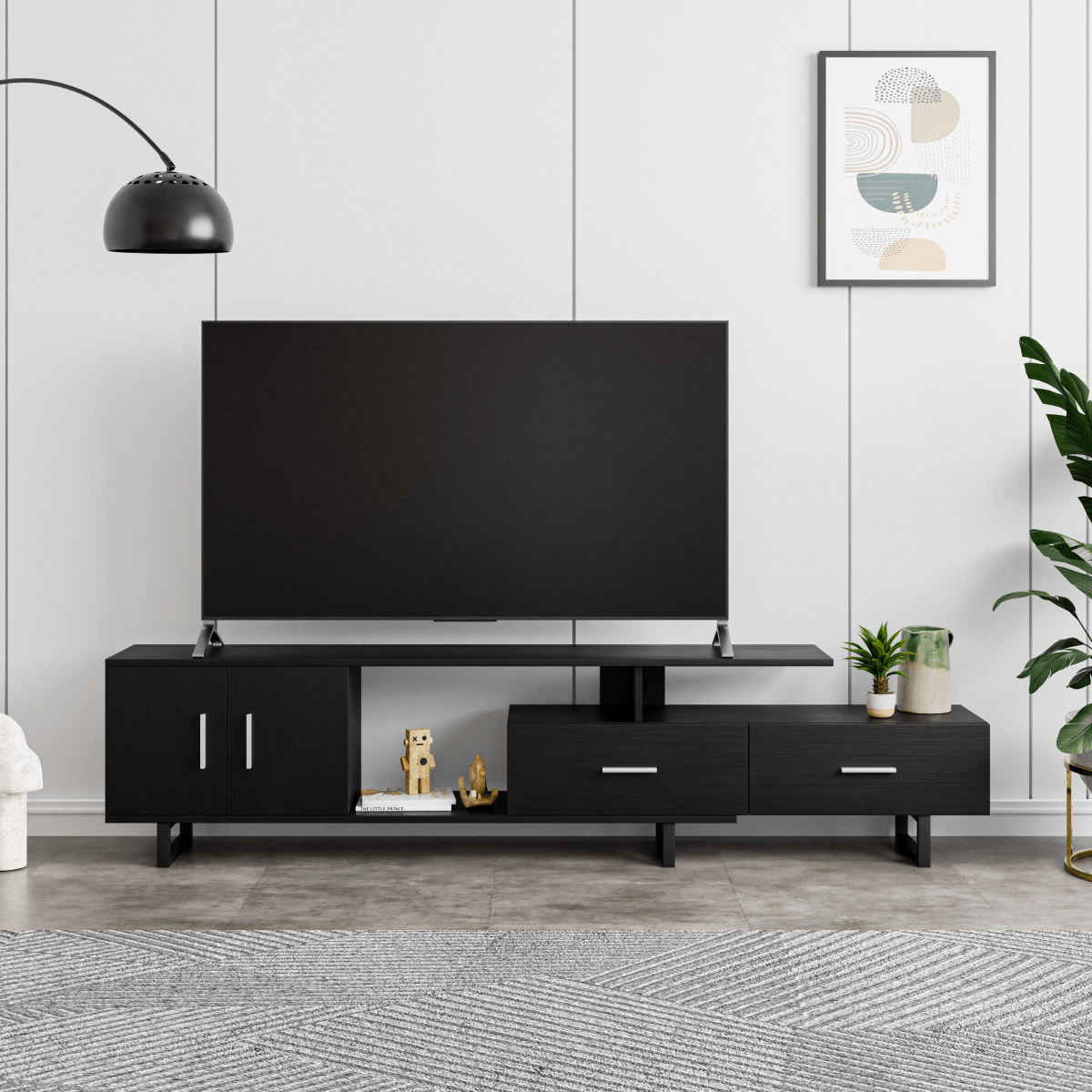 Avery Mid - Century Modern TV Stand with MDF Cabinet and Powder Coated Steel Legs