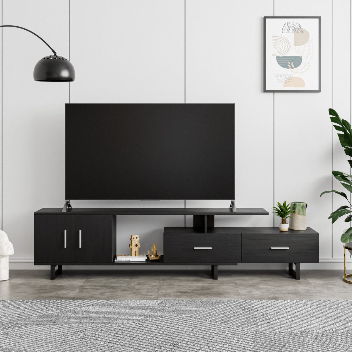 Avery Mid - Century Modern TV Stand with MDF Cabinet and Powder Coated Steel Legs