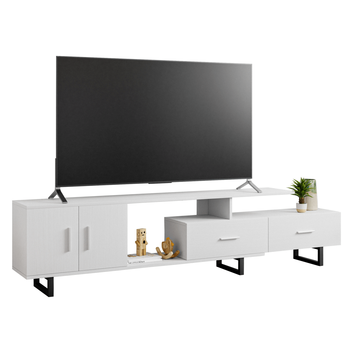 Avery Mid - Century Modern TV Stand with MDF Cabinet and Powder Coated Steel Legs
