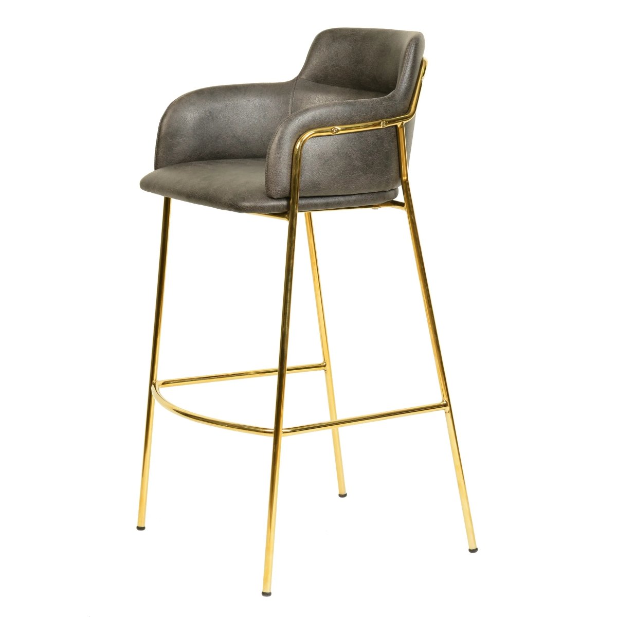 Axis 40" Bar Stool with Ergonomic Design, Gold Stainless Steel Base, and Footrest Set of 2