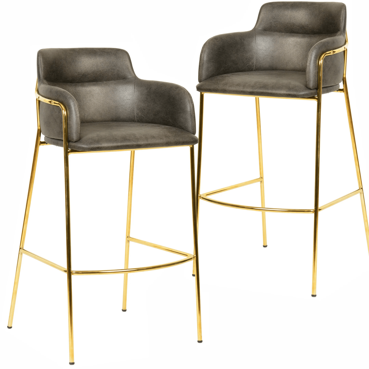 Axis 40" Bar Stool with Ergonomic Design, Gold Stainless Steel Base, and Footrest Set of 2