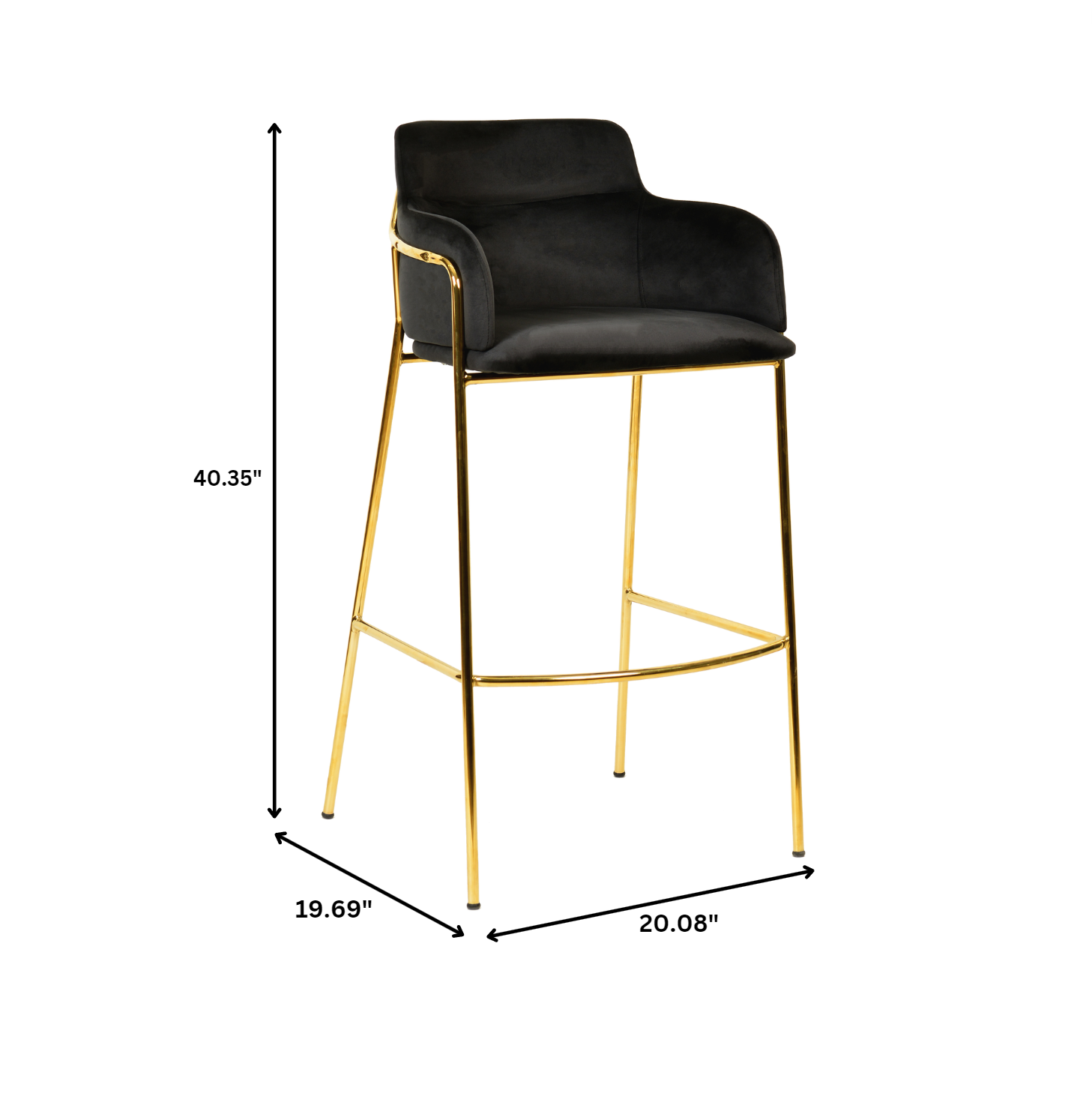 Axis 40" Bar Stool with Ergonomic Design, Powder - Coated Base, and Footrest in Black/Gold