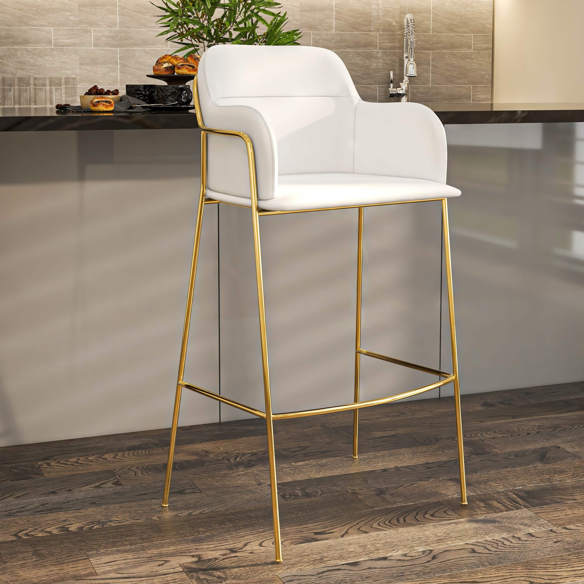 Axis 40" Bar Stool with Ergonomic Design, Powder - Coated Base, and Footrest in Black/Gold