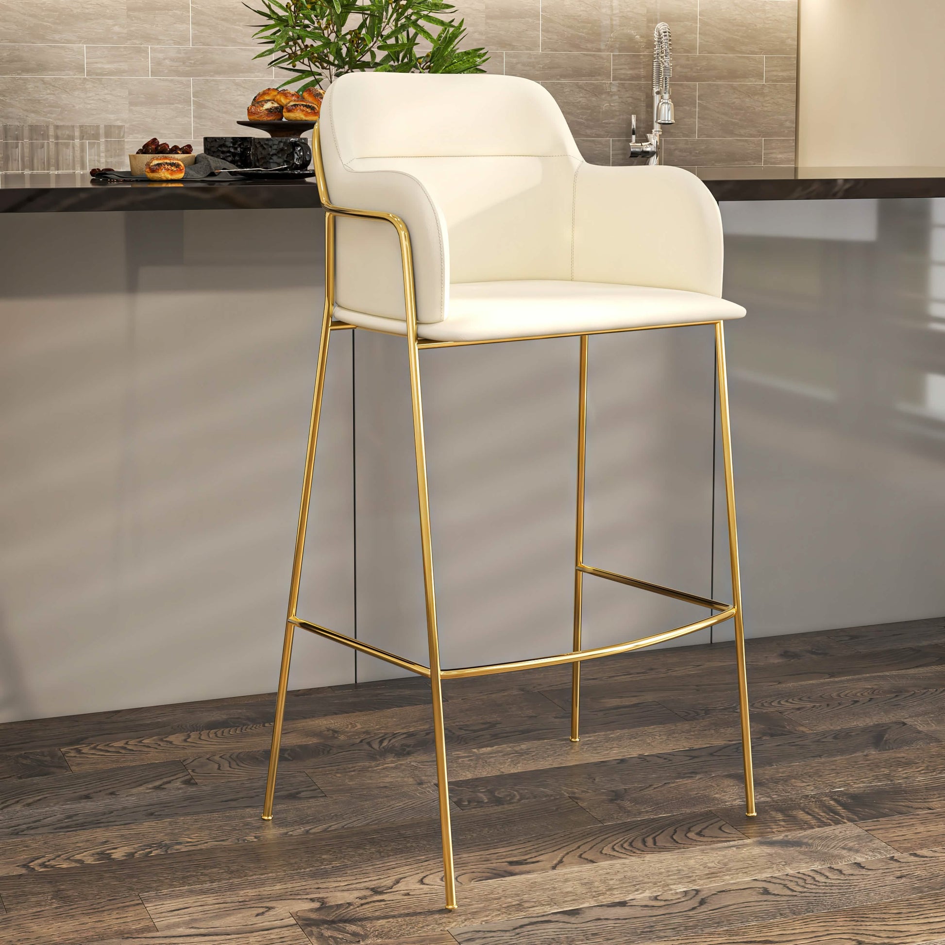 Axis 40" Bar Stool with Ergonomic Design, Powder - Coated Base, and Footrest in Black/Gold