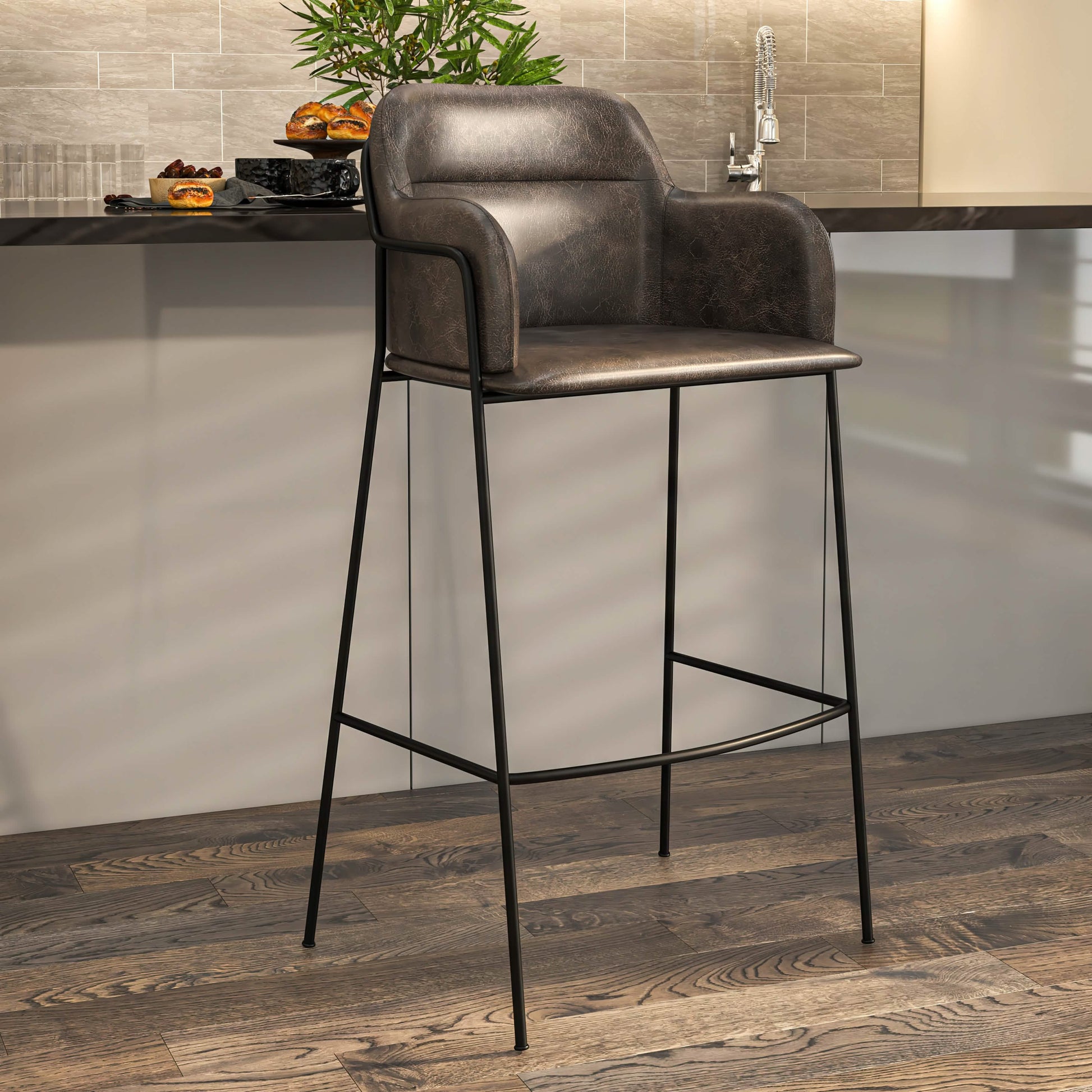 Axis 40" Bar Stool with Ergonomic Design, Powder - Coated Base, and Footrest in Black/Gold