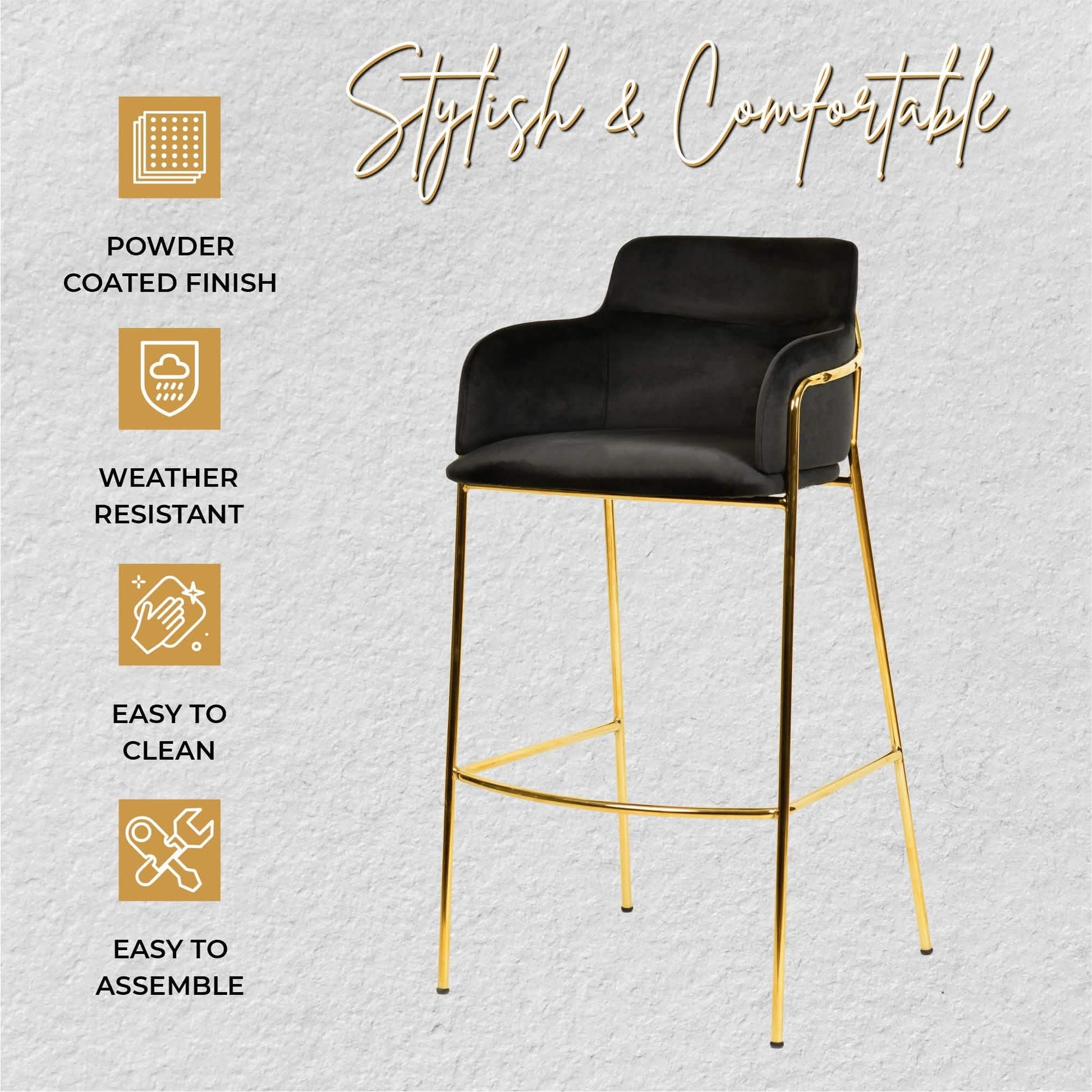 Axis 40" Bar Stool with Ergonomic Design, Powder - Coated Base, and Footrest in Black/Gold