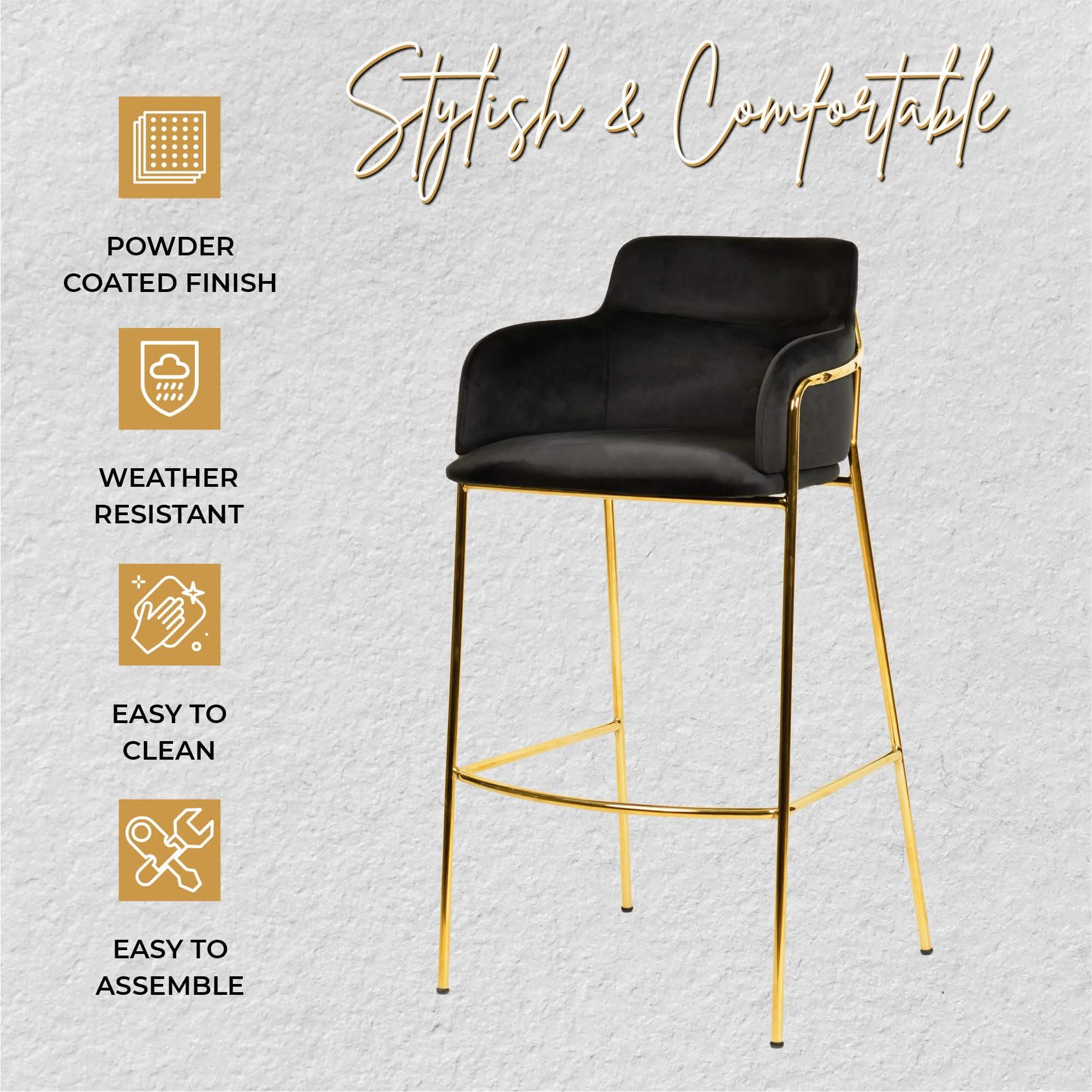 Axis 40" Bar Stool with Ergonomic Design, Powder - Coated Base, and Footrest in Black/Gold
