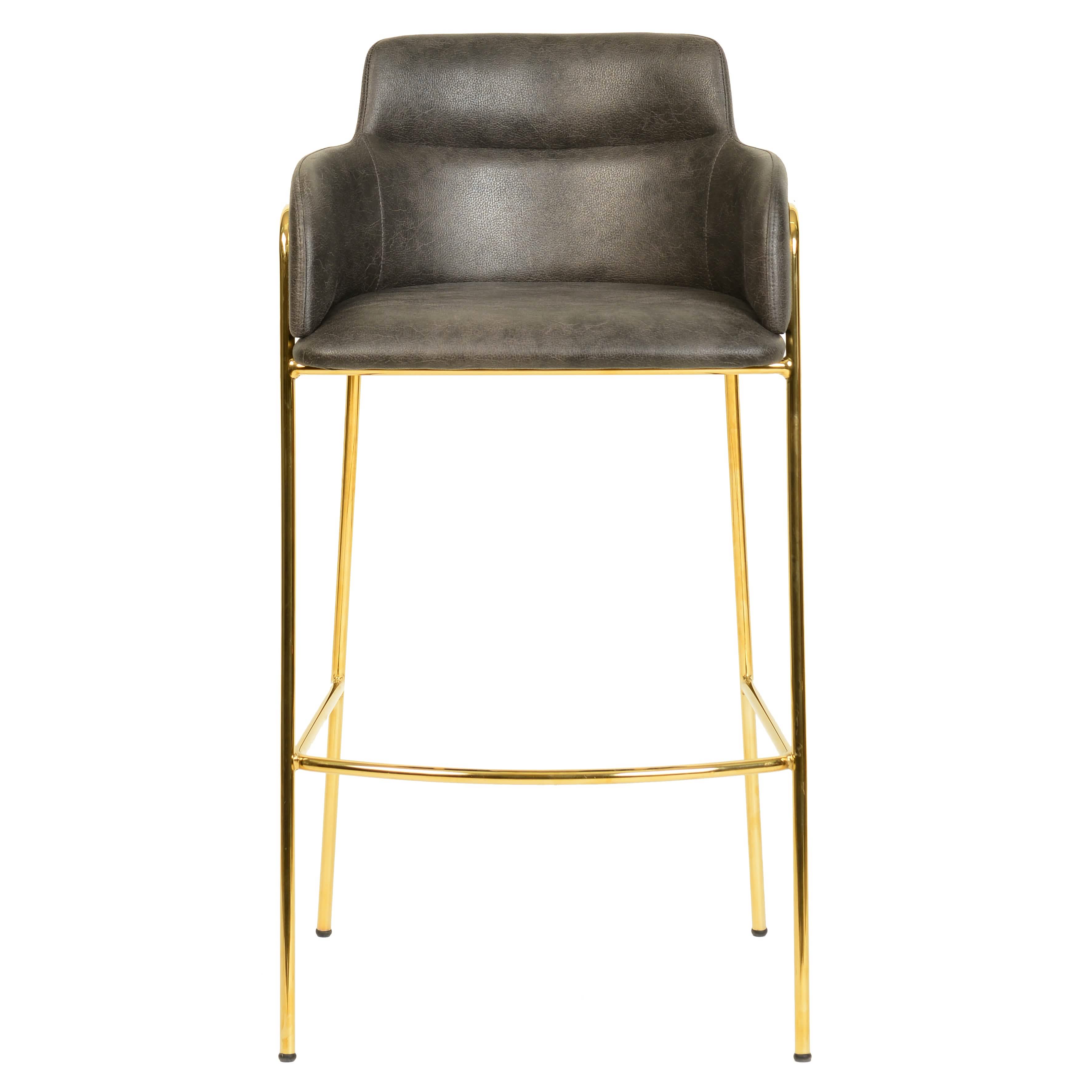 Axis 40" Bar Stool with Ergonomic Design, Powder - Coated Base, and Footrest in Black/Gold
