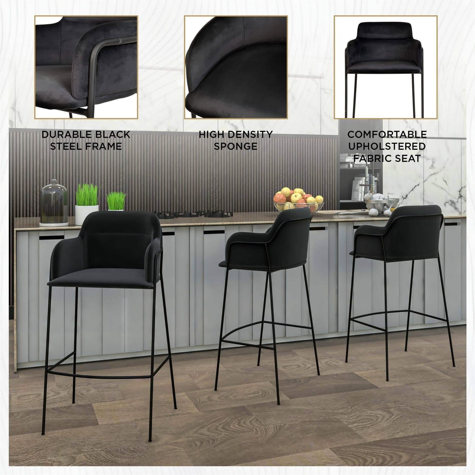 Axis 40" Bar Stool with Ergonomic Design, Powder - Coated Base, and Footrest in Black/Gold