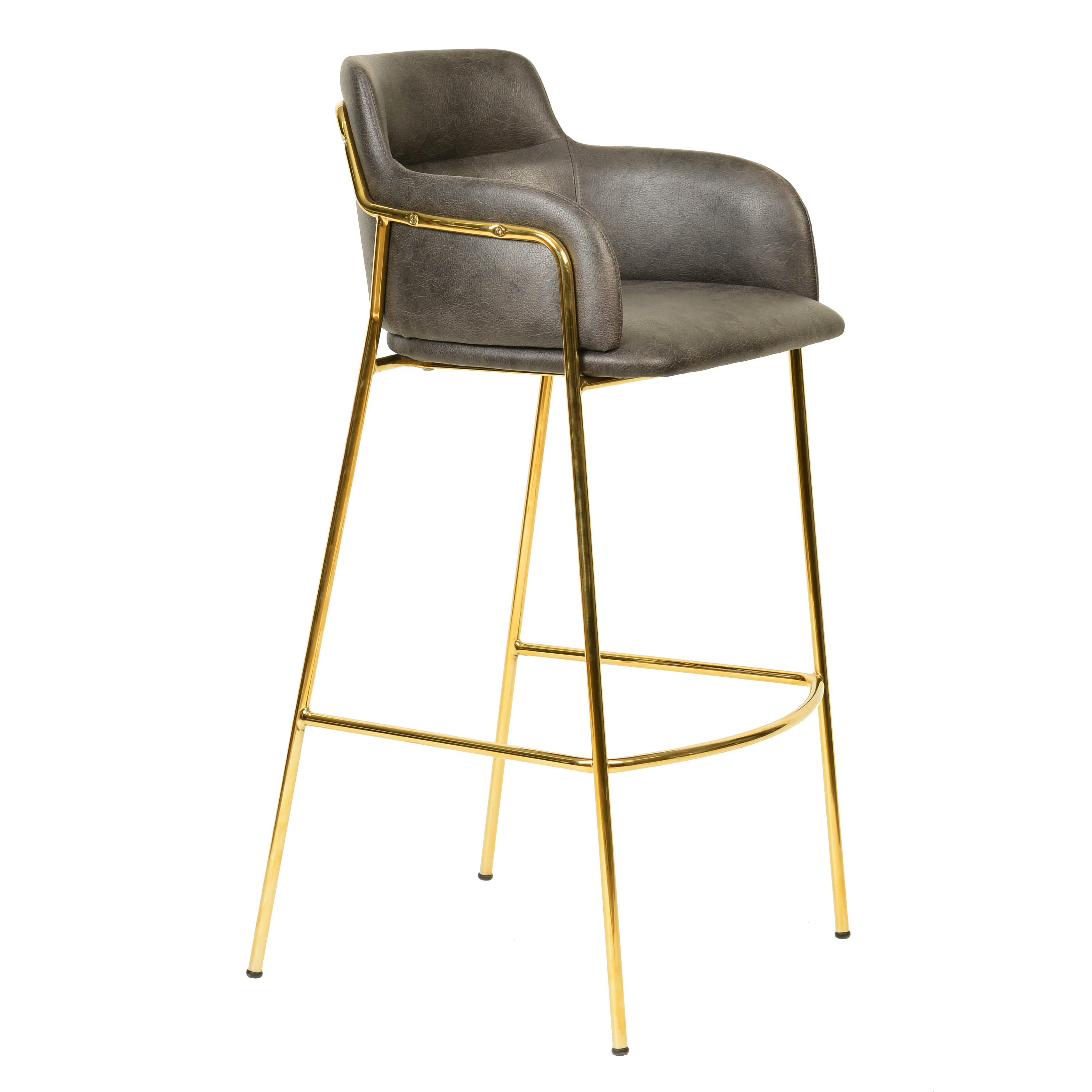 Axis 40" Bar Stool with Ergonomic Design, Powder - Coated Base, and Footrest in Black/Gold