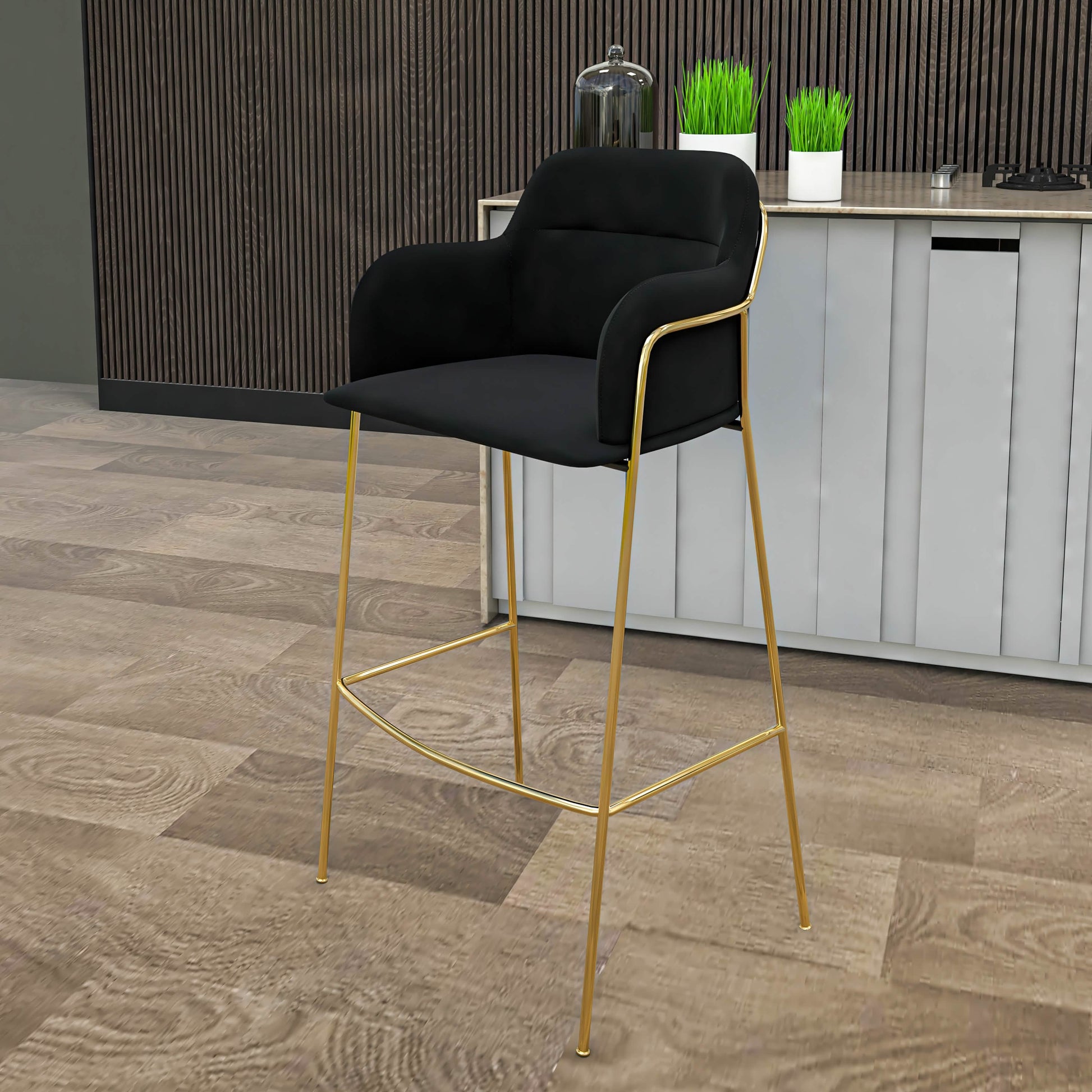 Axis 40" Bar Stool with Ergonomic Design, Powder - Coated Base, and Footrest in Black/Gold