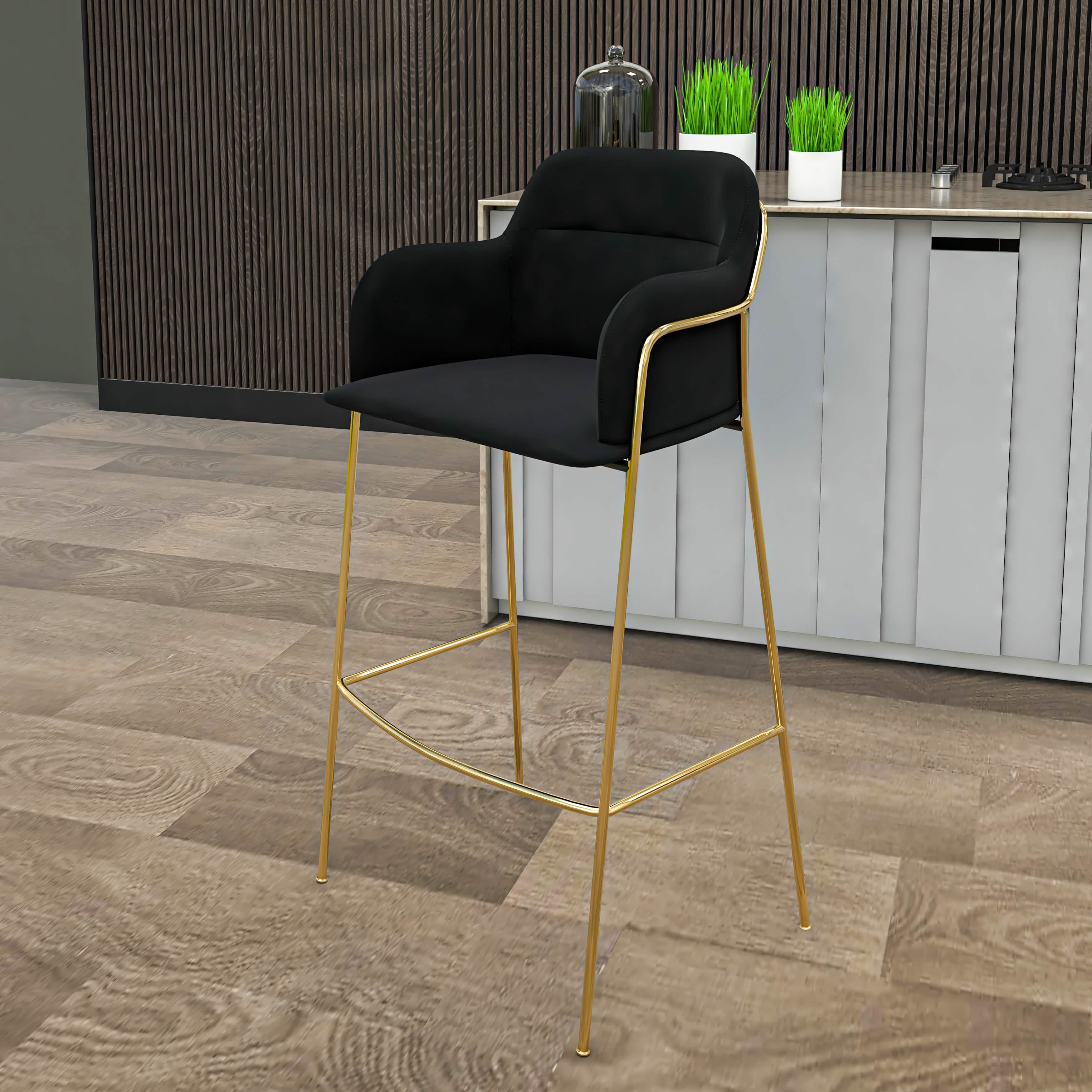 Axis 40" Bar Stool with Ergonomic Design, Powder - Coated Base, and Footrest in Black/Gold