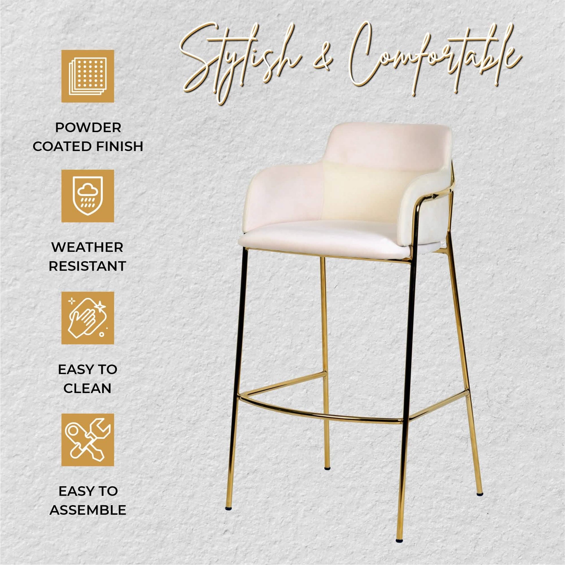Axis 40" Bar Stool with Ergonomic Design, Powder - Coated Base, and Footrest in Black/Gold