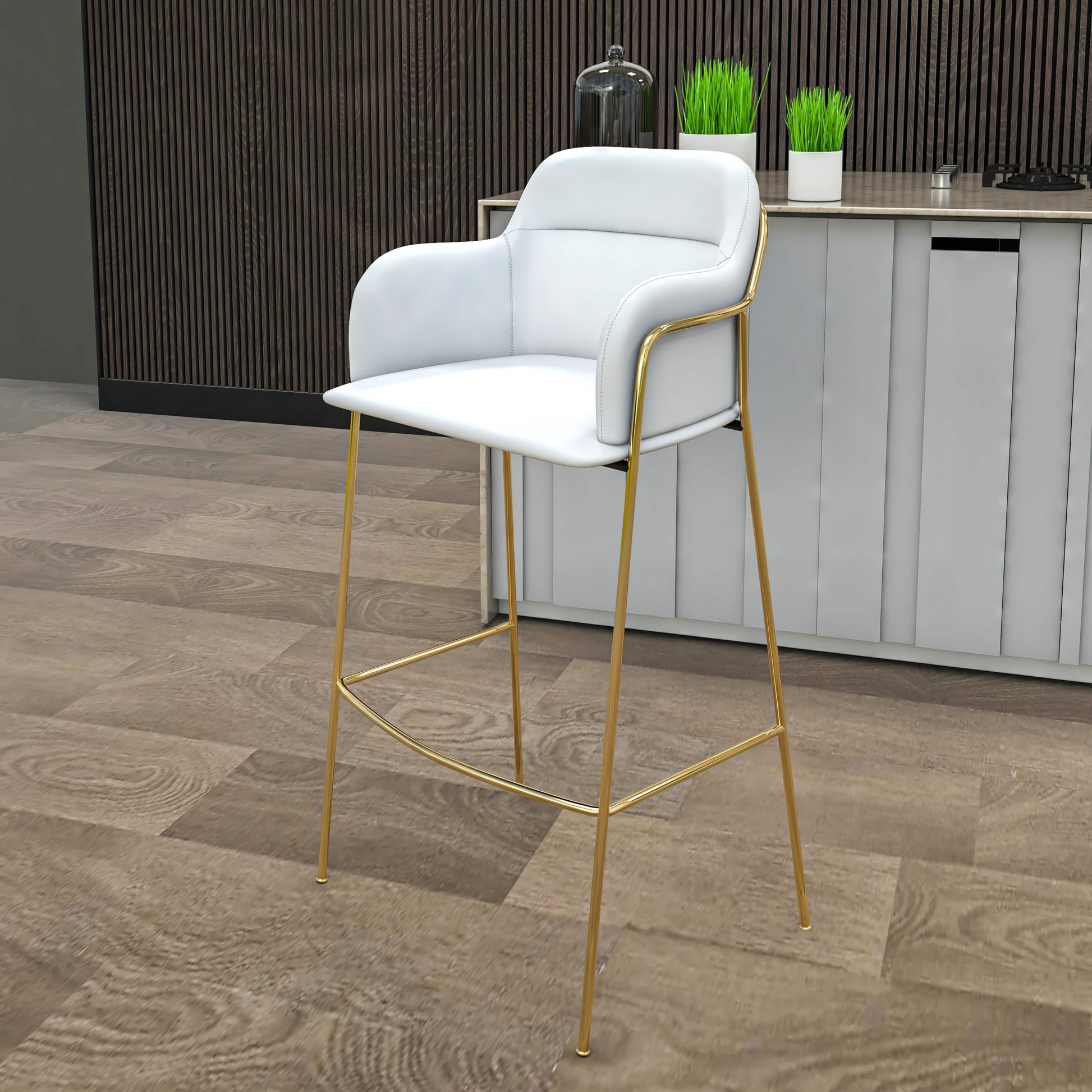 Axis 40" Bar Stool with Ergonomic Design, Powder - Coated Base, and Footrest in Black/Gold
