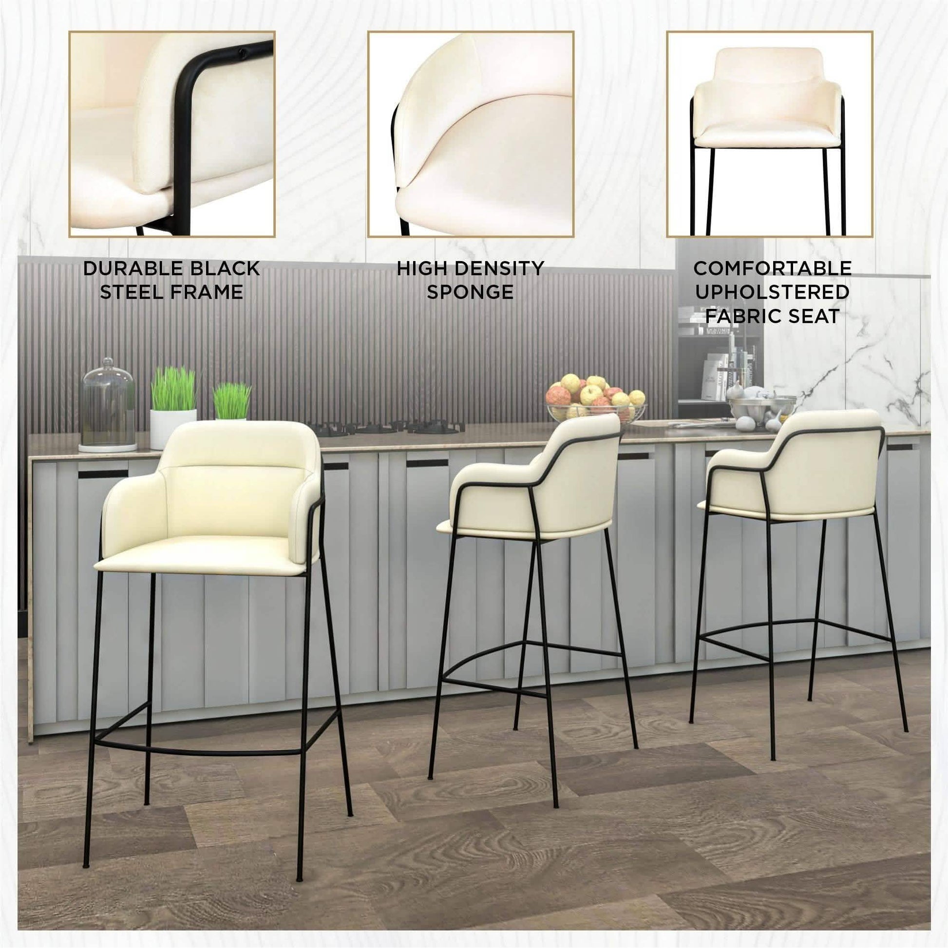 Axis 40" Bar Stool with Ergonomic Design, Powder - Coated Base, and Footrest in Black/Gold