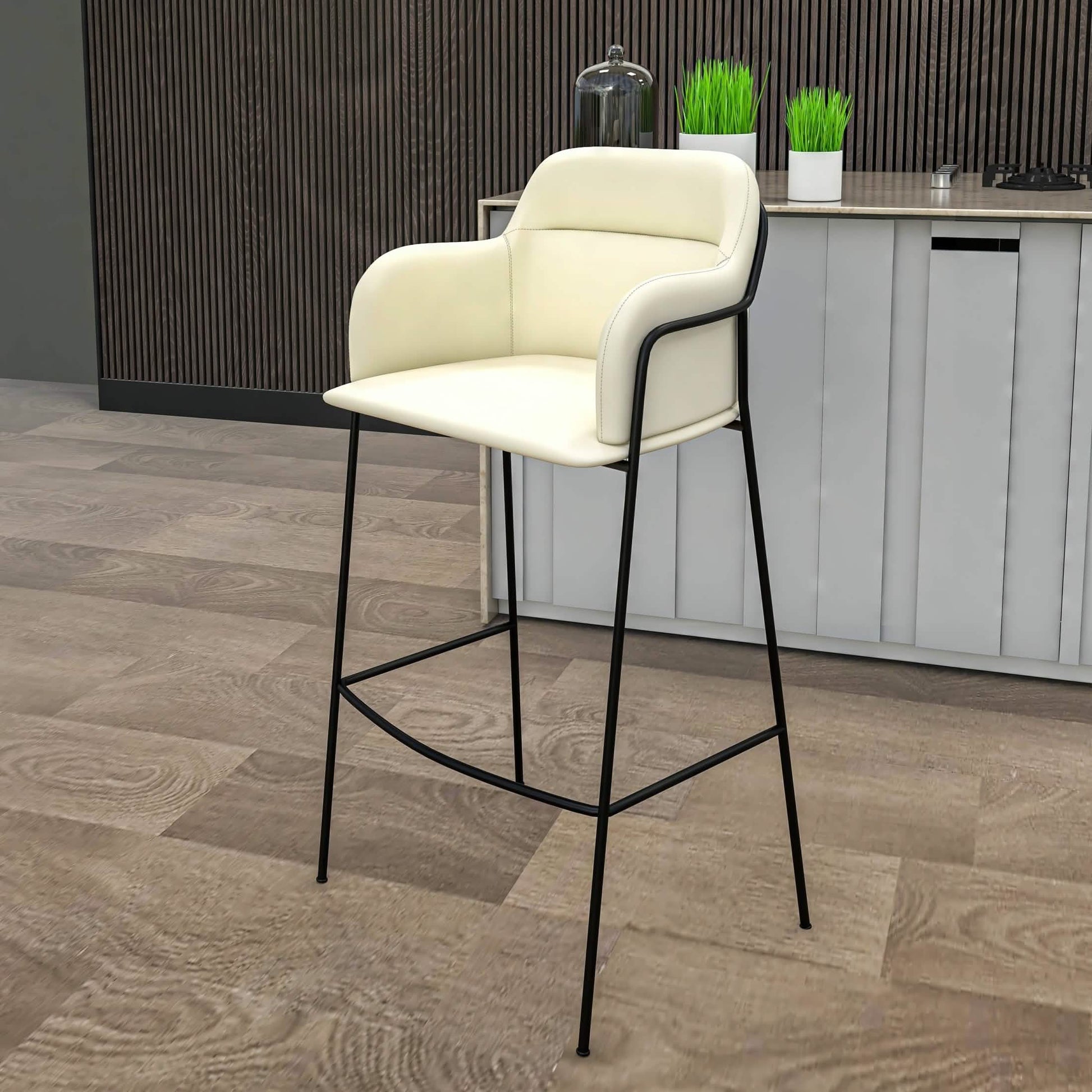 Axis 40" Bar Stool with Ergonomic Design, Powder - Coated Base, and Footrest in Black/Gold