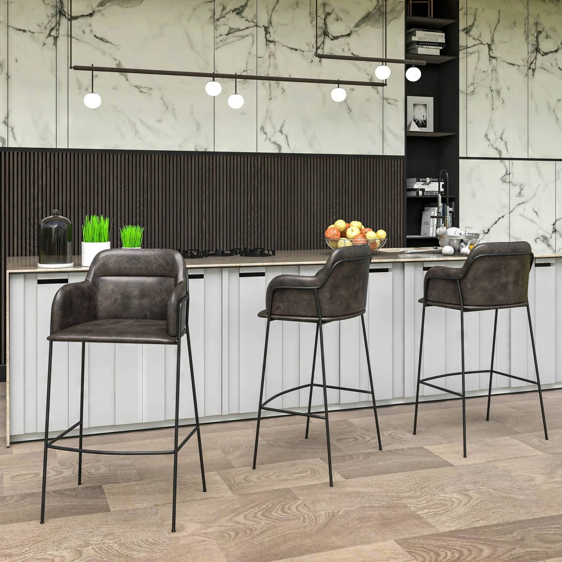 Axis 40" Bar Stool with Ergonomic Design, Powder - Coated Base, and Footrest in Black/Gold