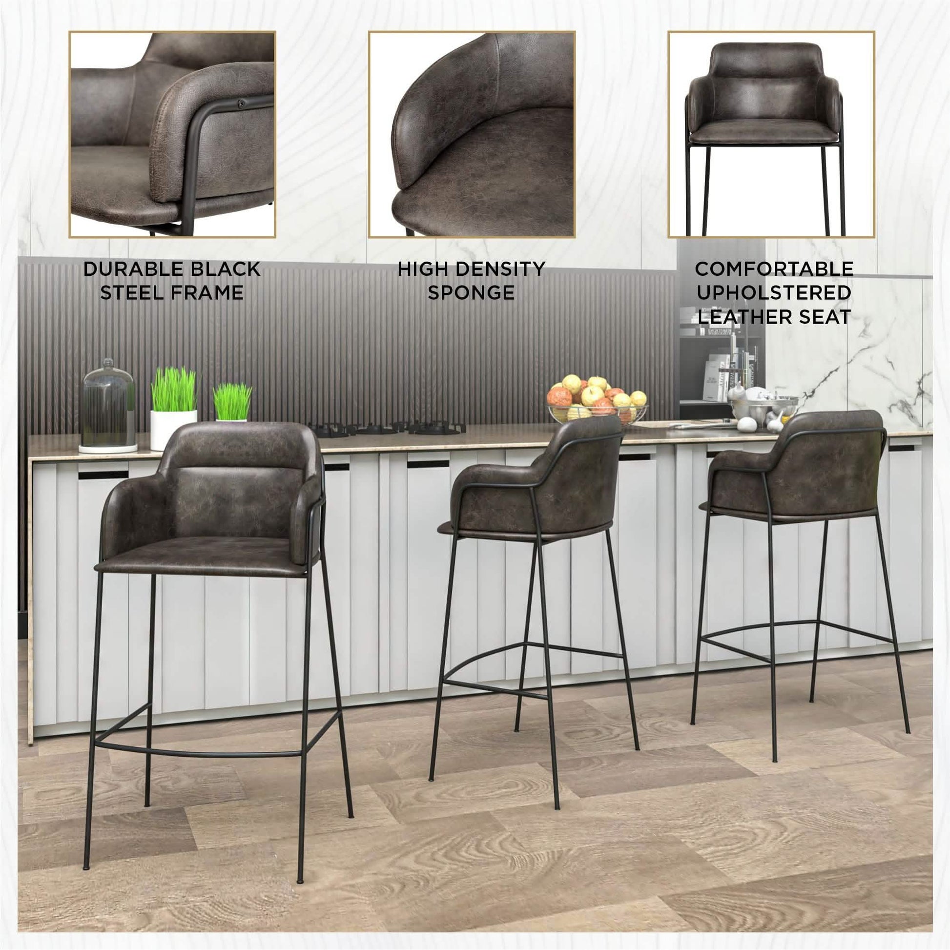 Axis 40" Bar Stool with Ergonomic Design, Powder - Coated Base, and Footrest in Black/Gold