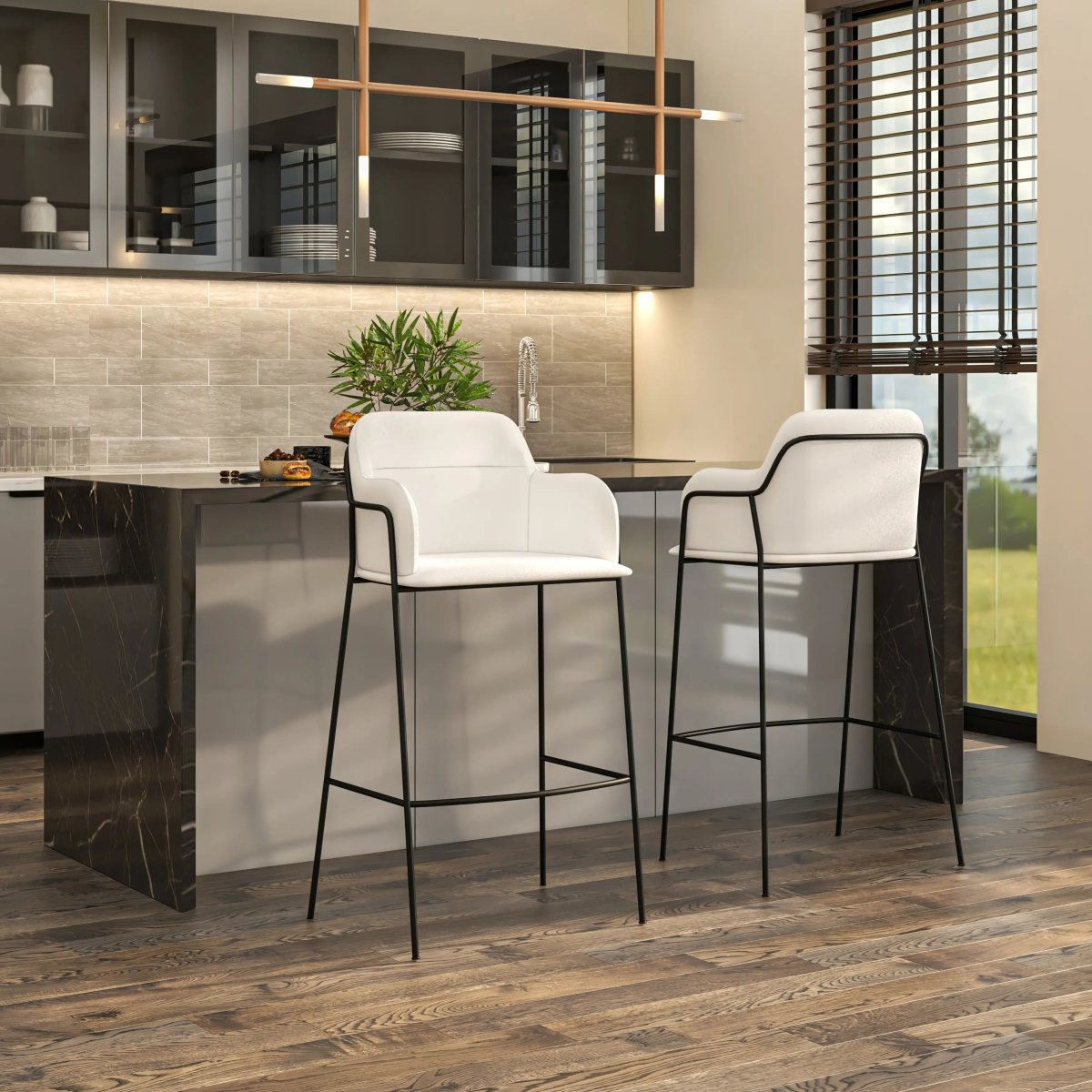 Axis 40" Bar Stool with Ergonomic Design, Powder - Coated Base, and Footrest Set of 2