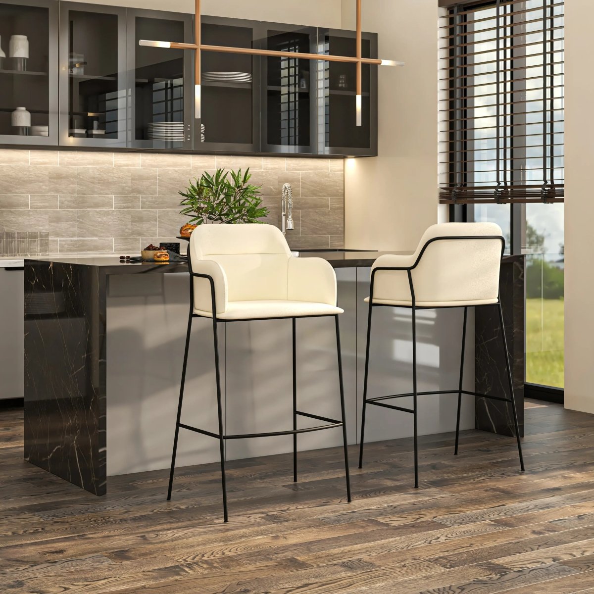 Axis 40" Bar Stool with Ergonomic Design, Powder - Coated Base, and Footrest Set of 2