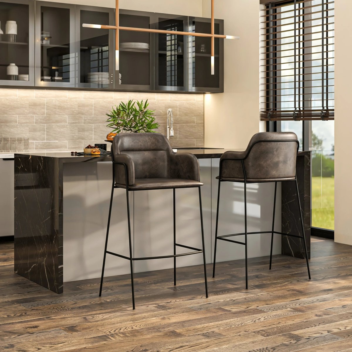 Axis 40" Bar Stool with Ergonomic Design, Powder - Coated Base, and Footrest Set of 2