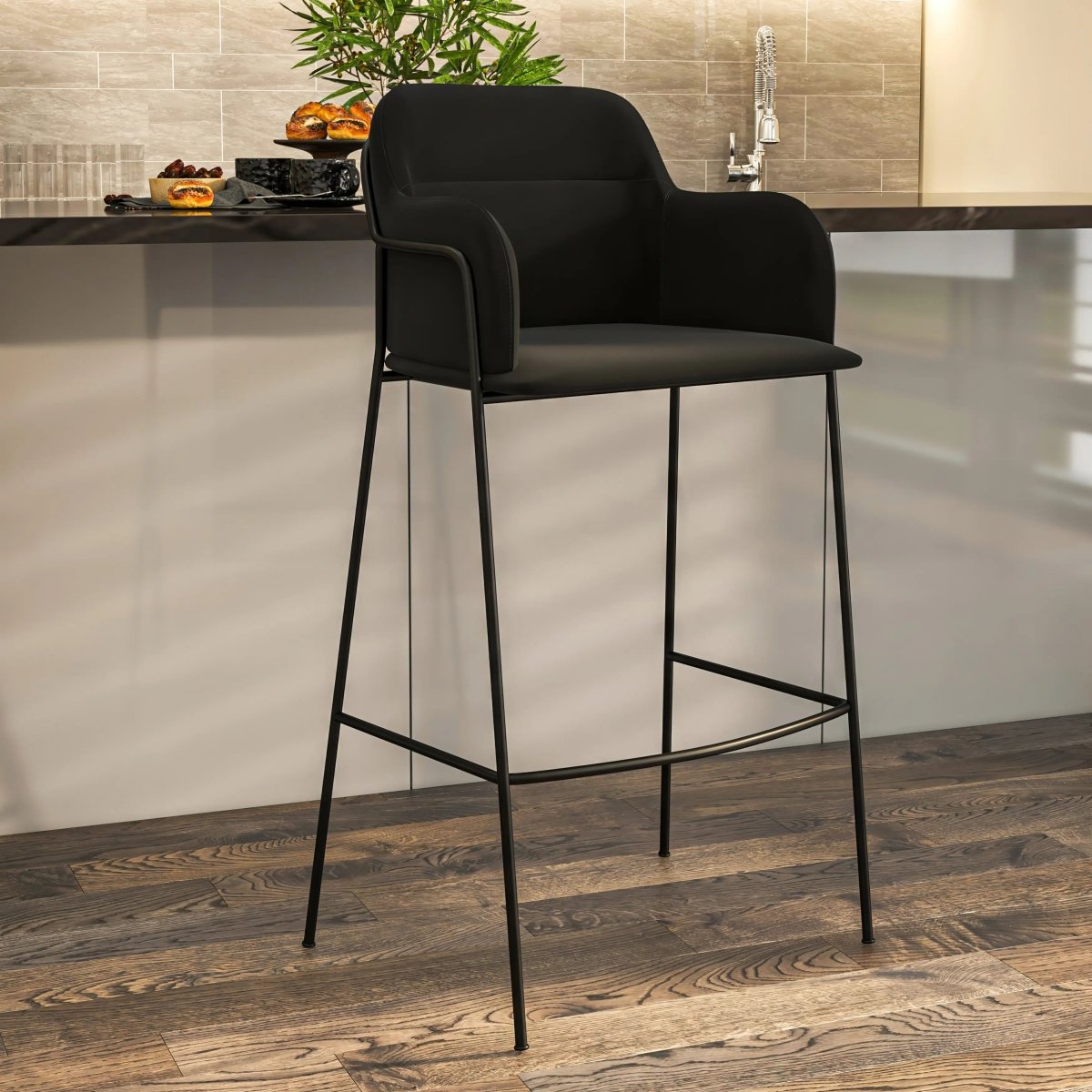 Axis 40" Bar Stool with Ergonomic Design, Powder - Coated Base, and Footrest Set of 2