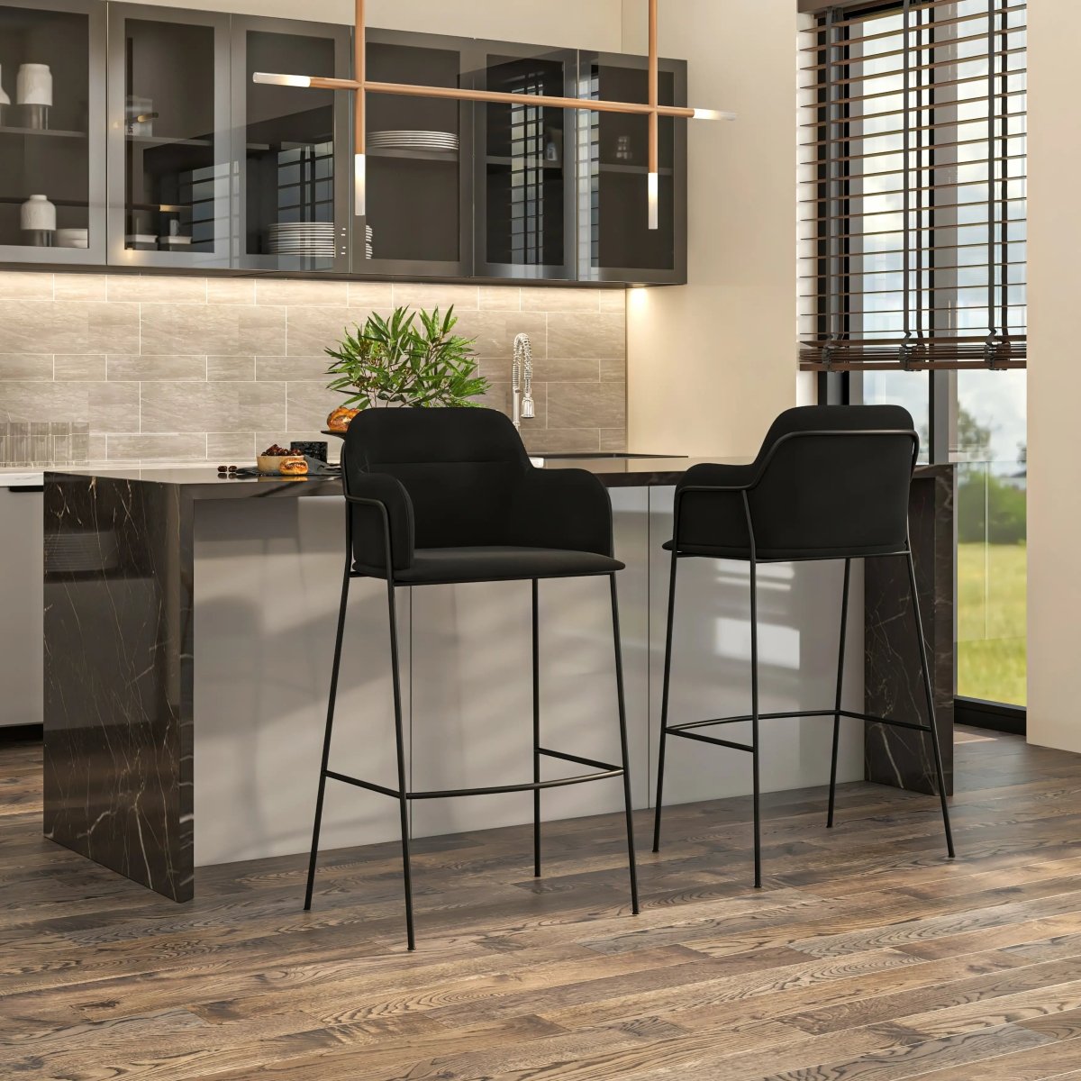 Axis 40" Bar Stool with Ergonomic Design, Powder - Coated Base, and Footrest Set of 2
