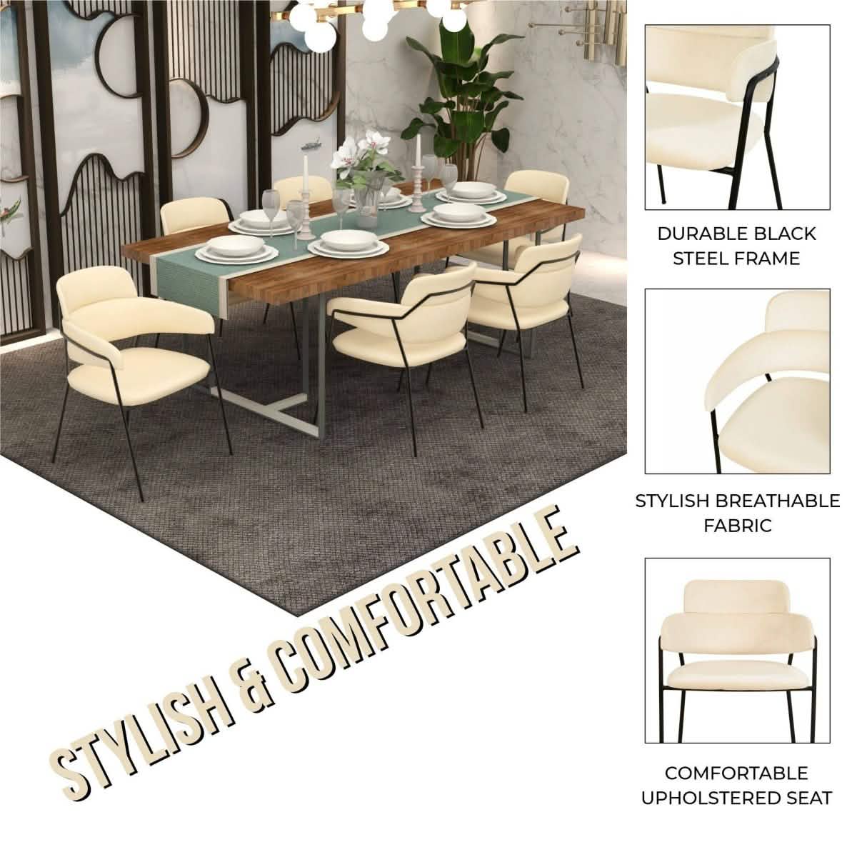 Axis Upholstered Dining Chair with Powder - Coated Stainless Steel Legs Set of 2