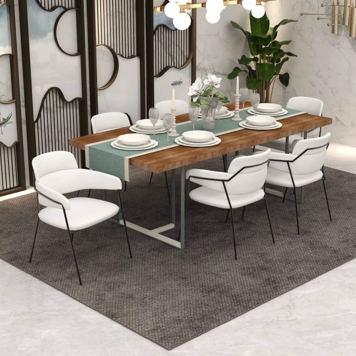 Axis Upholstered Dining Chair with Powder - Coated Stainless Steel Legs Set of 2