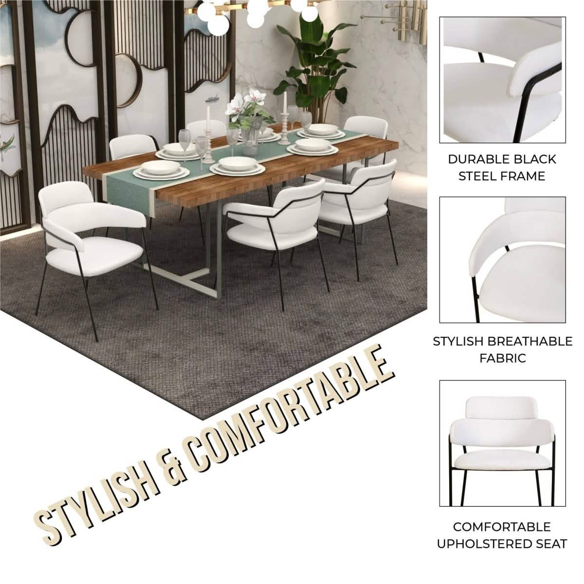 Axis Upholstered Dining Chair with Powder - Coated Stainless Steel Legs Set of 4