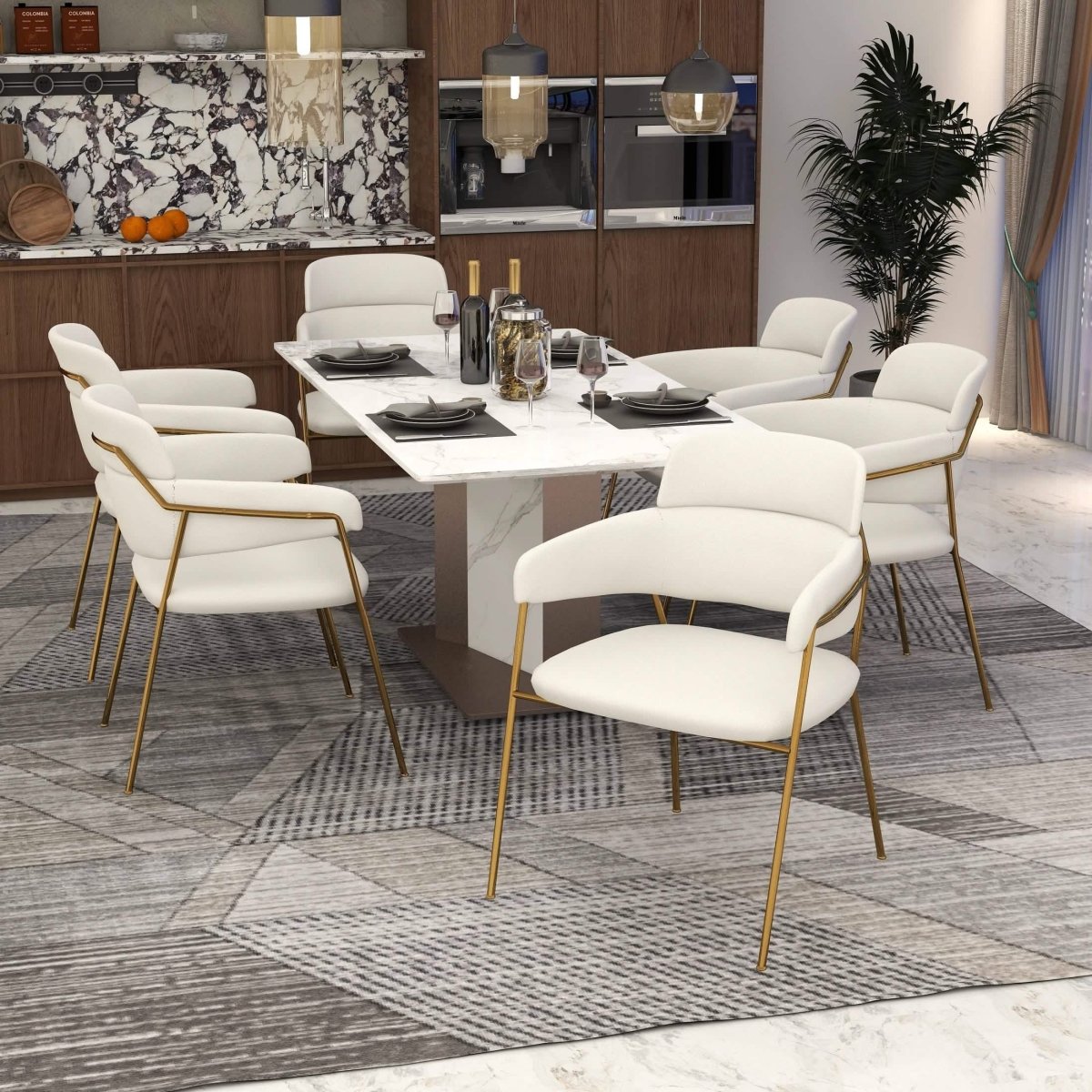 Axis Upholstered Dining Chairs Curved Open - Back & Gold Legs Set of 2