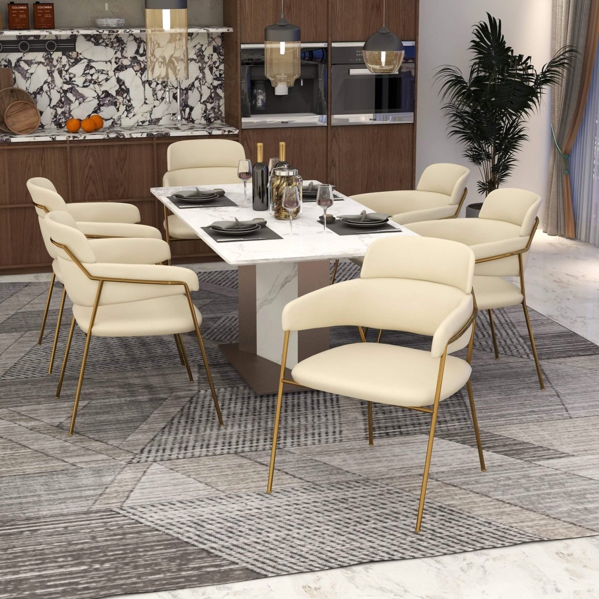 Axis Upholstered Dining Chairs Curved Open - Back & Gold Legs Set of 2