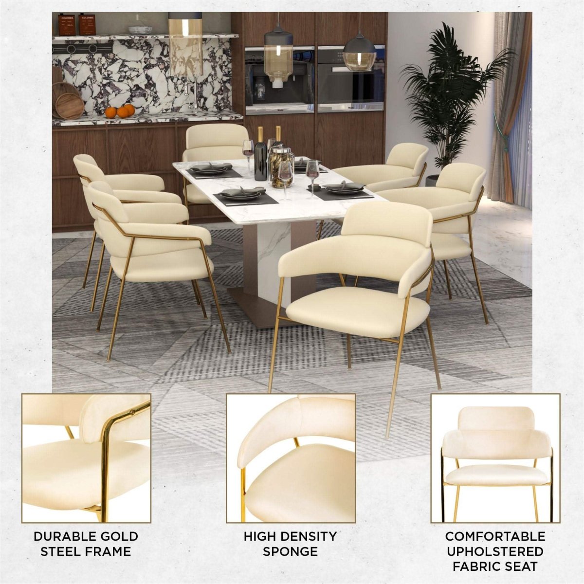 Axis Upholstered Dining Chairs Curved Open - Back & Gold Legs Set of 2