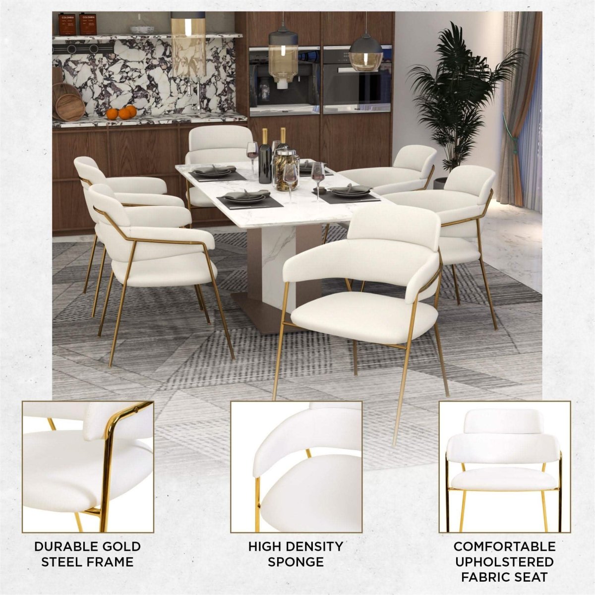 Axis Upholstered Dining Chairs Curved Open - Back & Gold Legs Set of 2