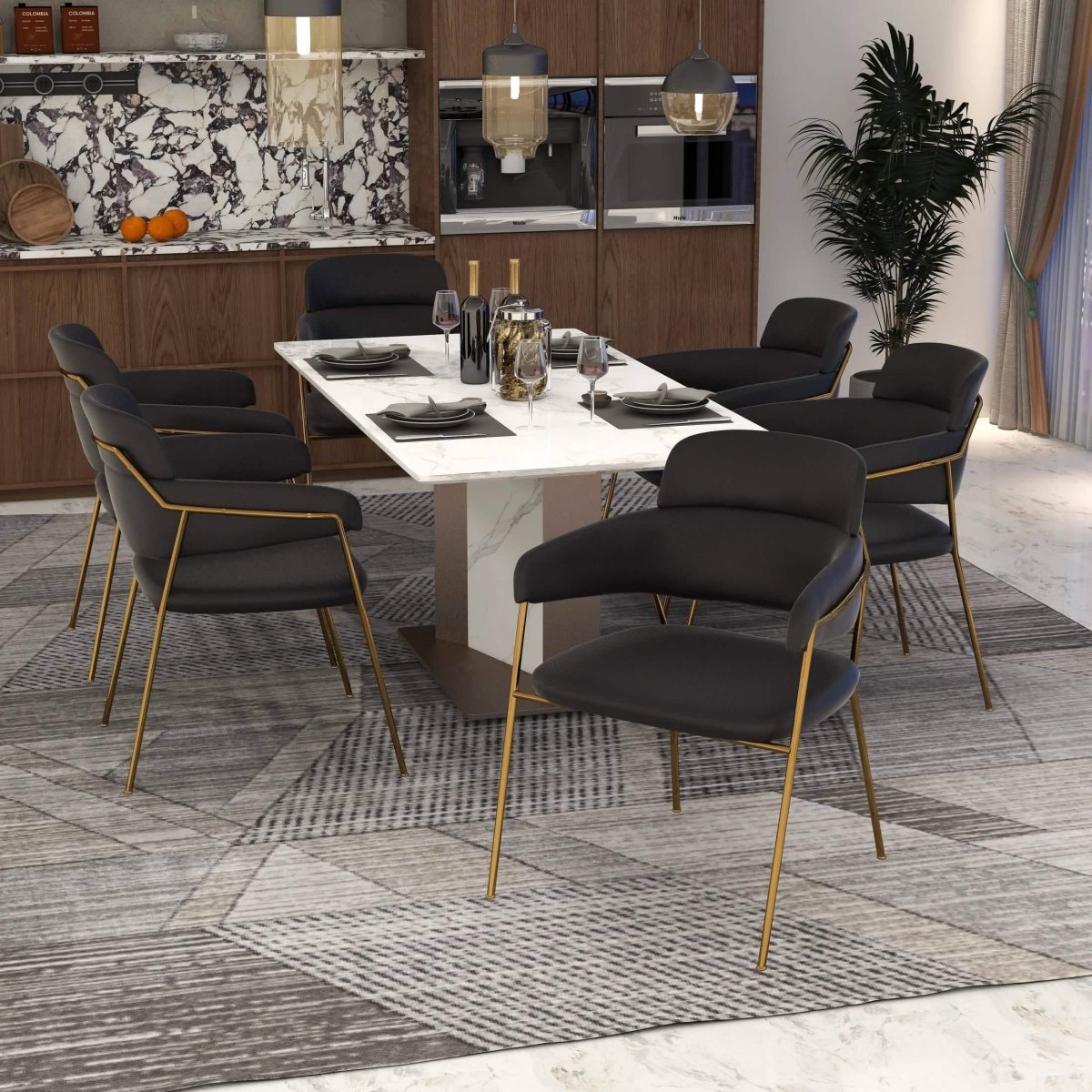 Axis Upholstered Dining Chairs Curved Open - Back & Gold Legs Set of 2