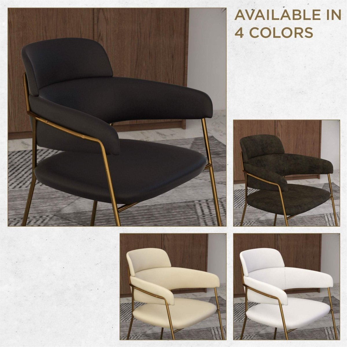 Axis Upholstered Dining Chairs Curved Open - Back & Gold Legs Set of 2