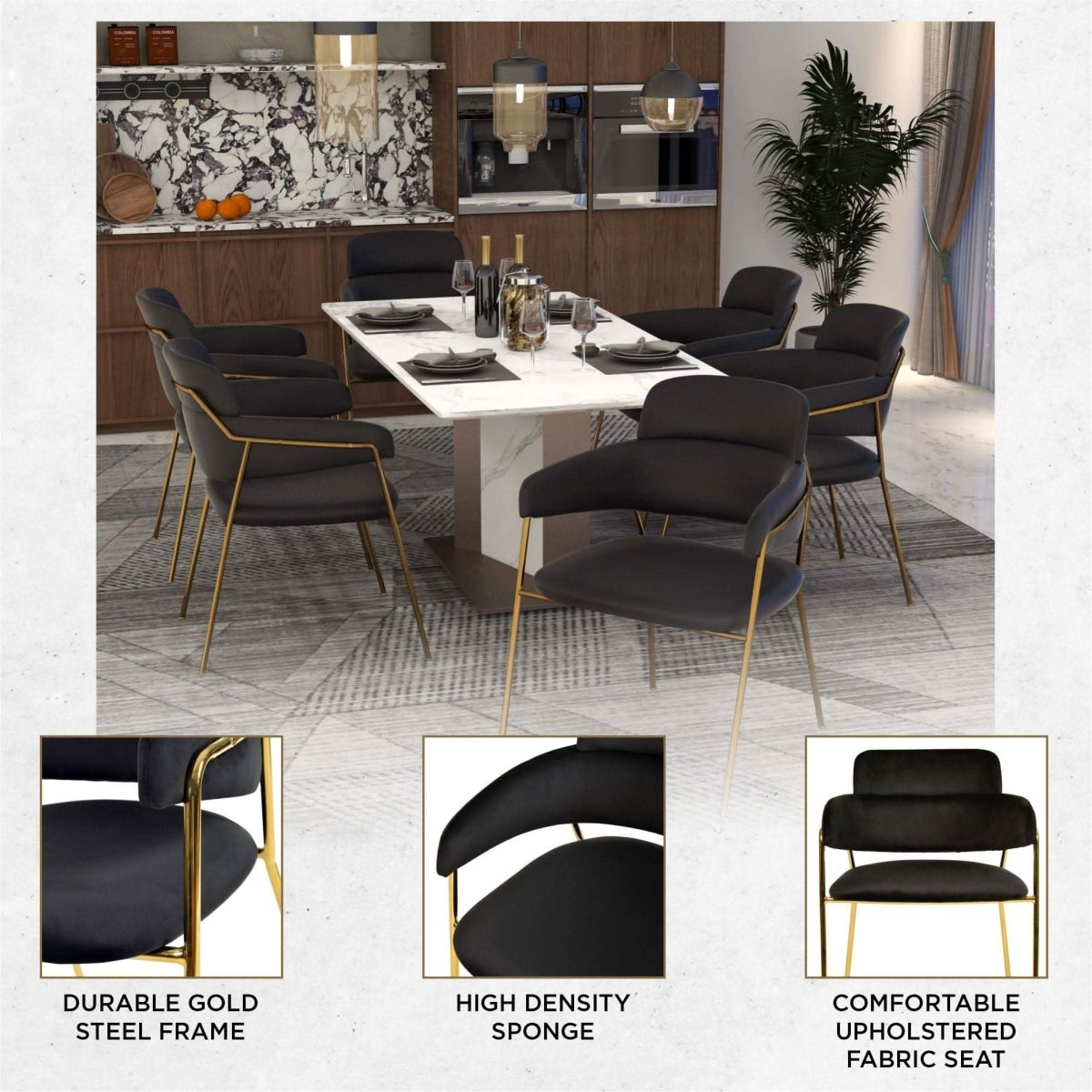 Axis Upholstered Dining Chairs Curved Open - Back & Gold Legs Set of 2