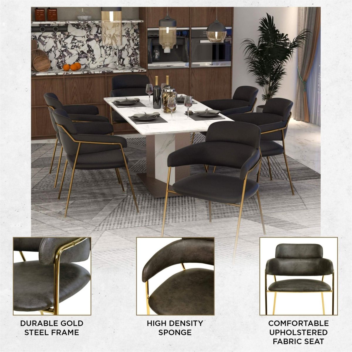 Axis Upholstered Dining Chairs Curved Open - Back & Gold Legs Set of 2